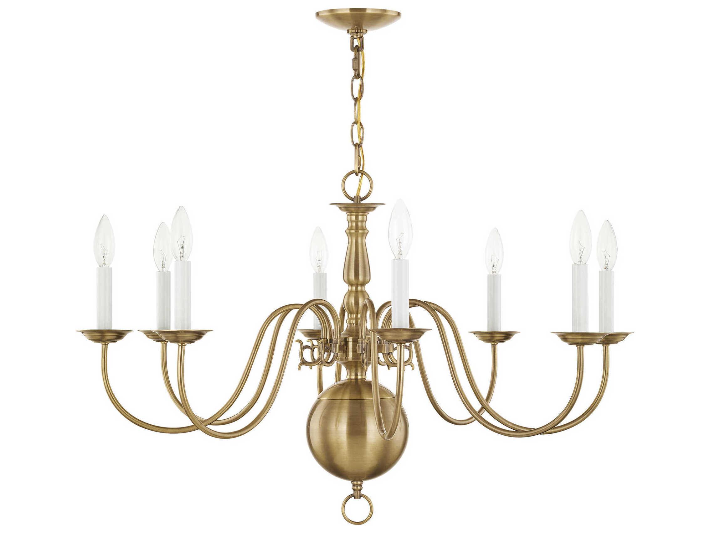 Livex Lighting Williamsburgh 8-Light Antique Brass Candelabra Chandelier
