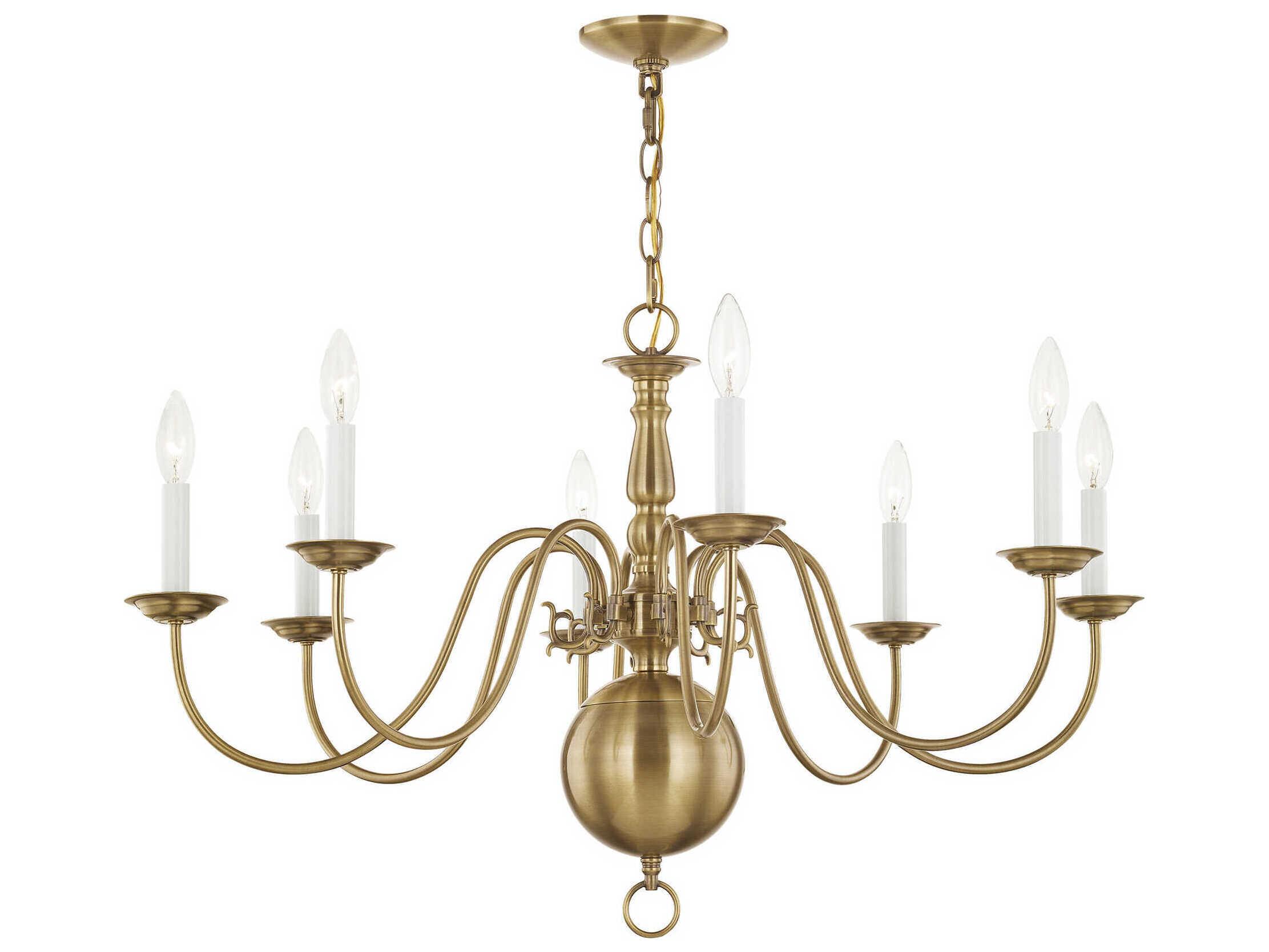 Livex Lighting Williamsburgh 8-Light Antique Brass Candelabra Chandelier