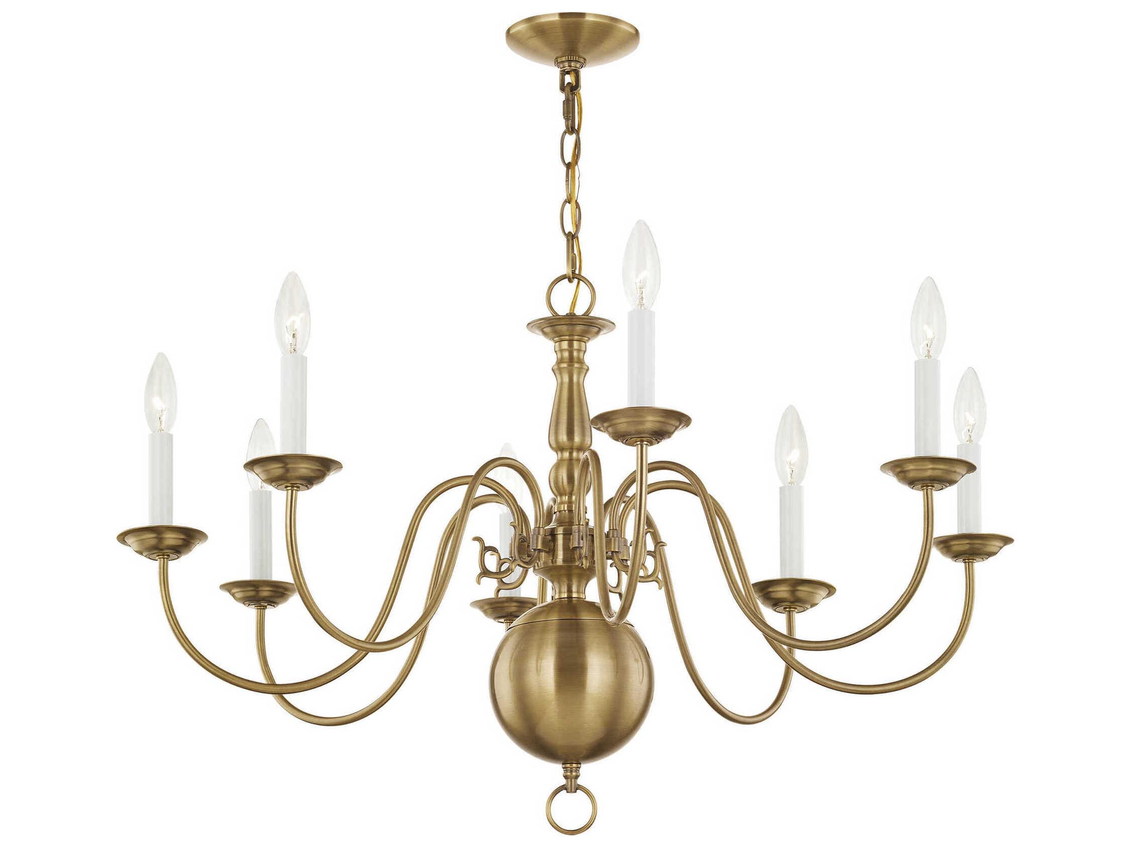 Livex Lighting Williamsburgh 8-Light Antique Brass Candelabra Chandelier