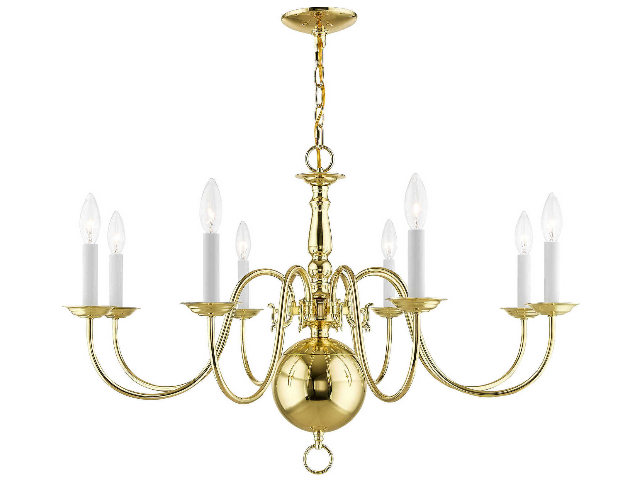 Livex Lighting Williamsburgh 8-Light Polished Brass Candelabra Chandelier