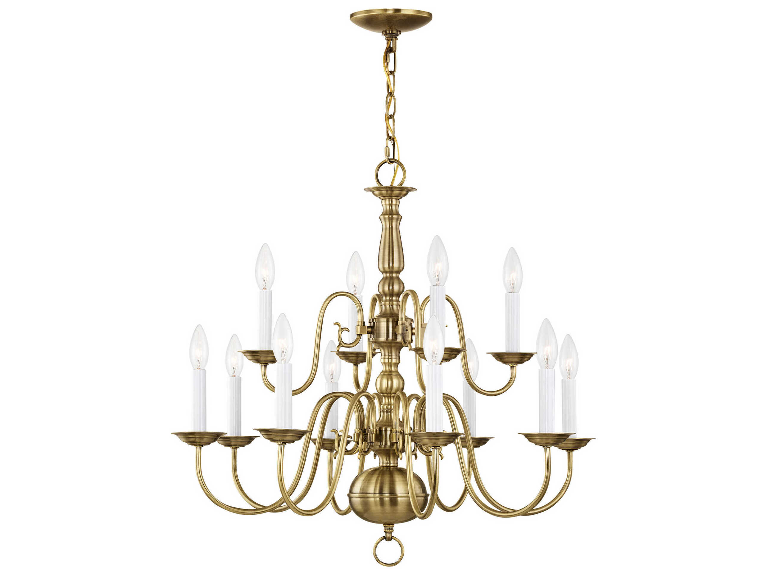 Livex Lighting Williamsburgh 12-Light Antique Brass Candelabra Chandelier