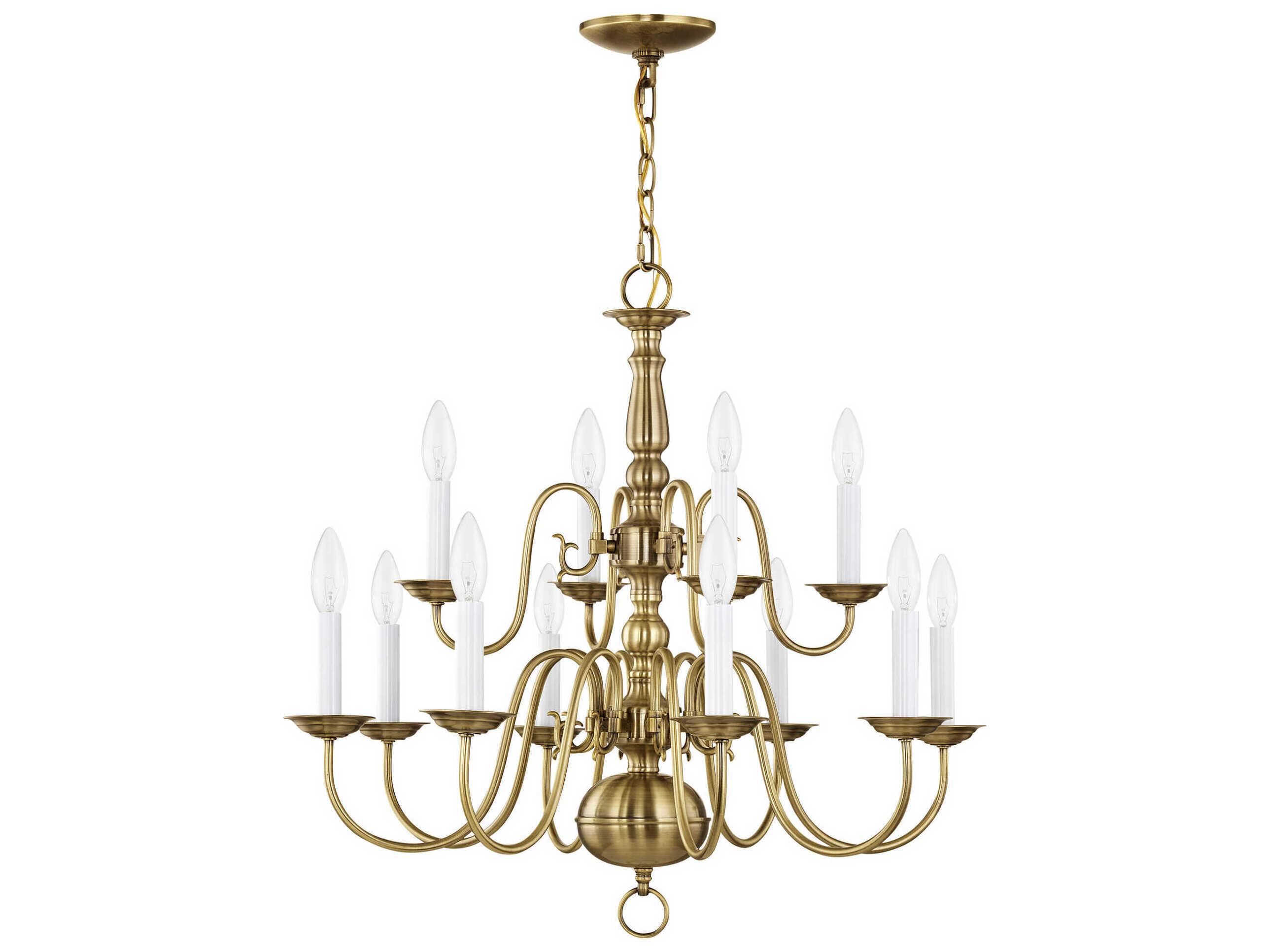 Livex Lighting Williamsburgh 12-Light Antique Brass Candelabra Chandelier