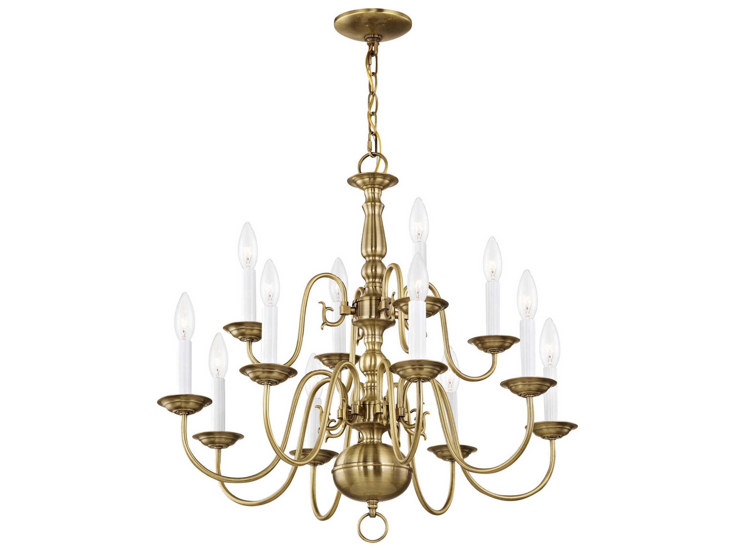 Livex Lighting Williamsburgh 12-Light Antique Brass Candelabra Chandelier