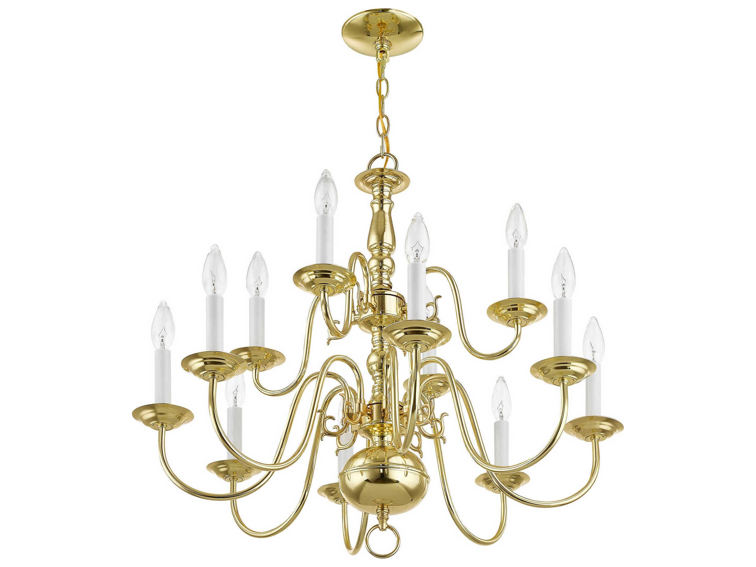Livex Lighting Williamsburgh 12-Light Polished Brass Candelabra Chandelier