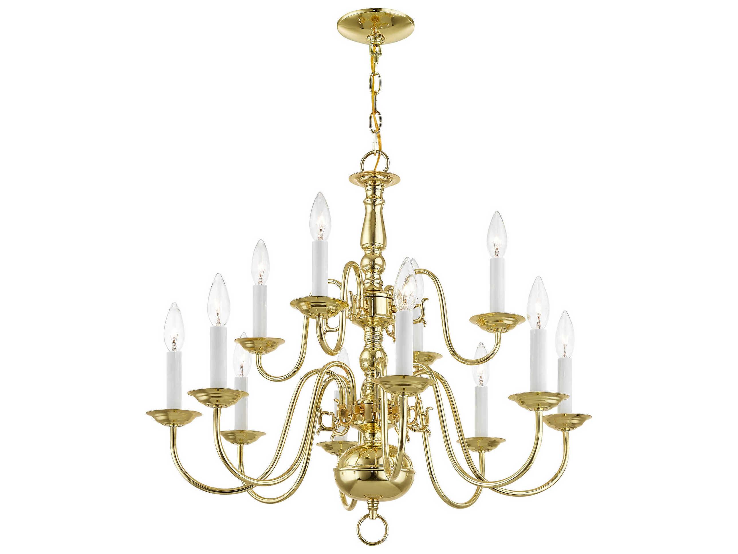 Livex Lighting Williamsburgh 12-Light Polished Brass Candelabra Chandelier