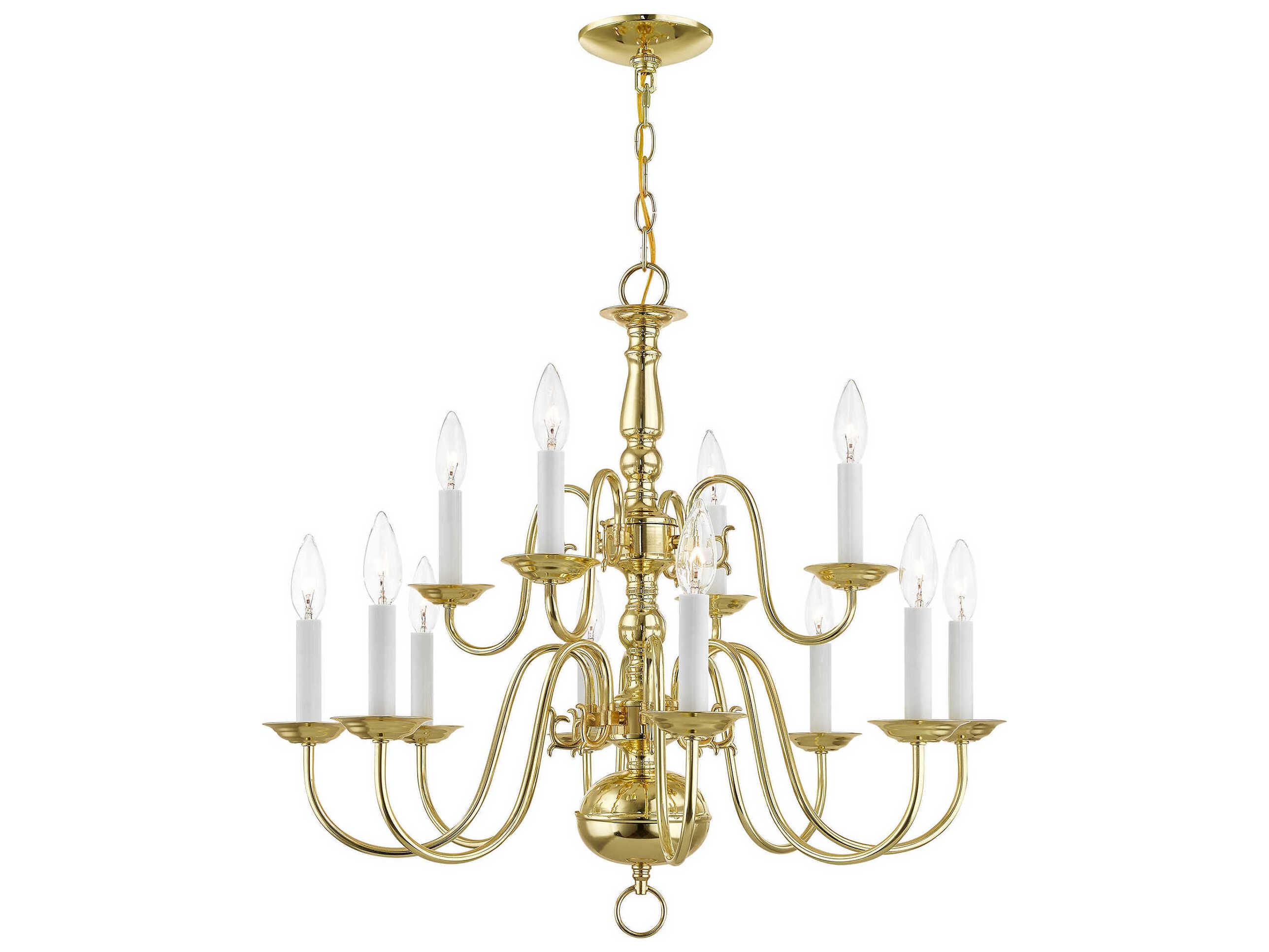 Livex Lighting Williamsburgh 12-Light Polished Brass Candelabra Chandelier