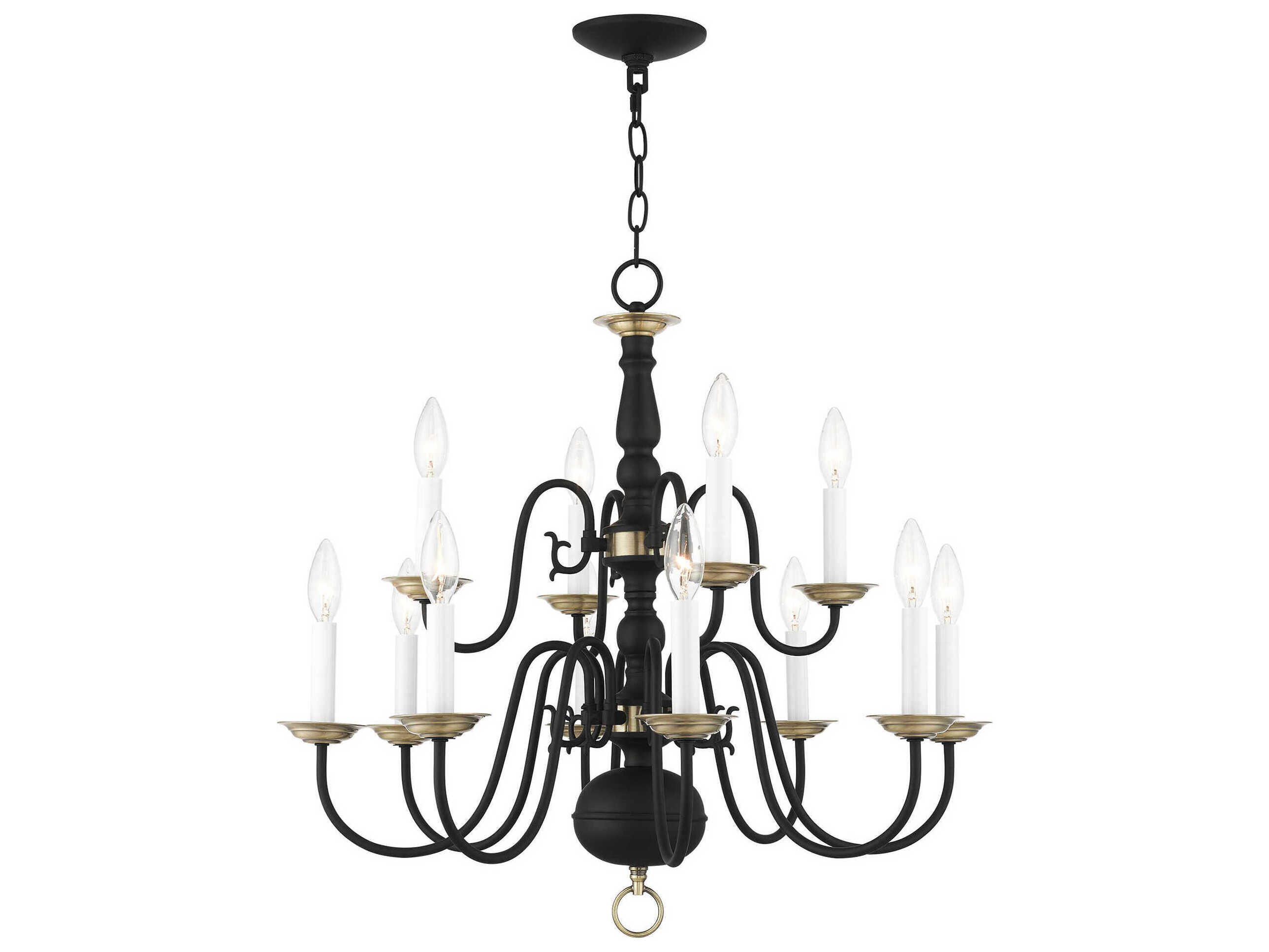 Livex Lighting Williamsburgh 12-Light Black Candelabra Chandelier