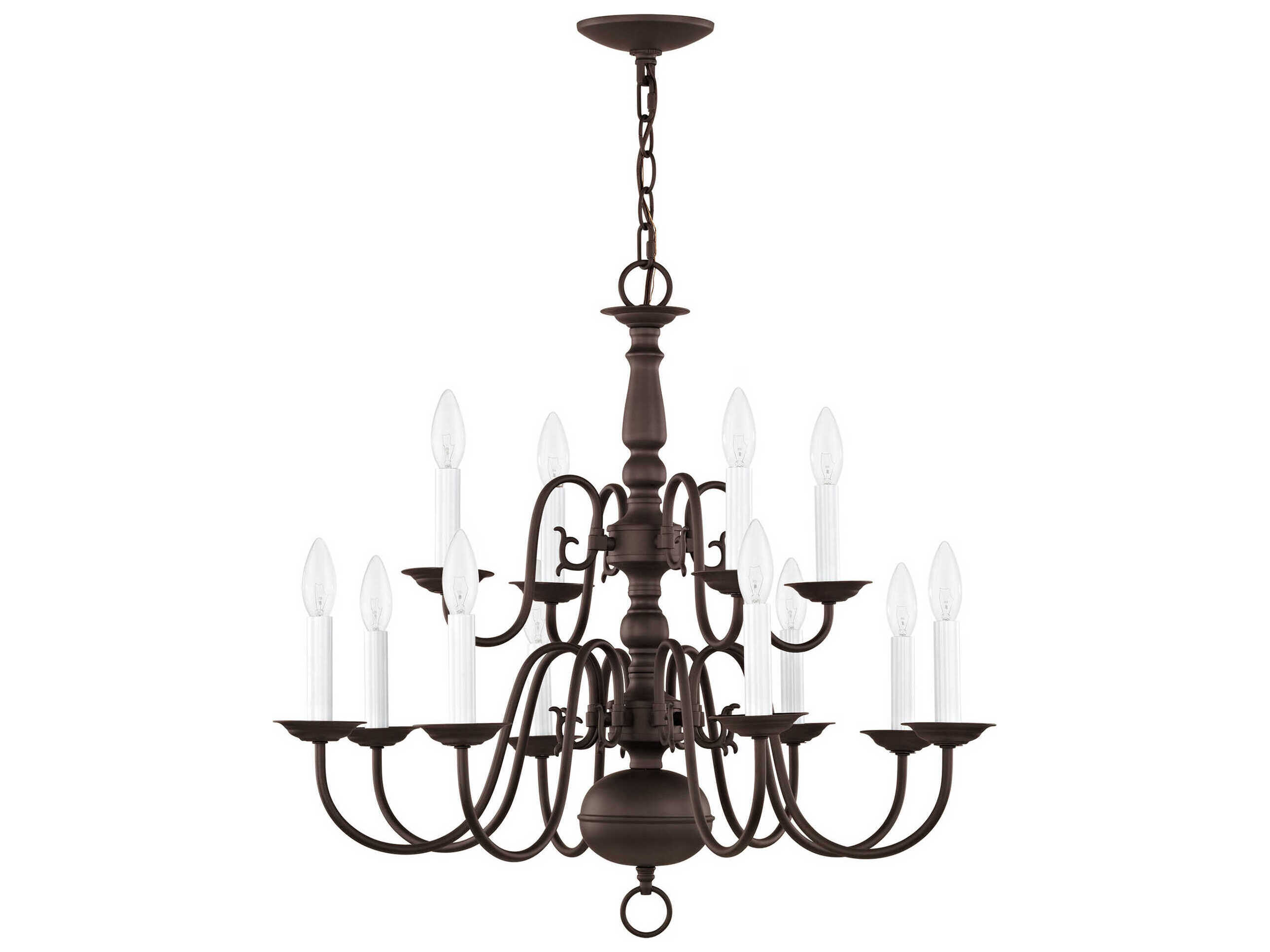 Livex Lighting Williamsburgh 12-Light Bronze Candelabra Chandelier