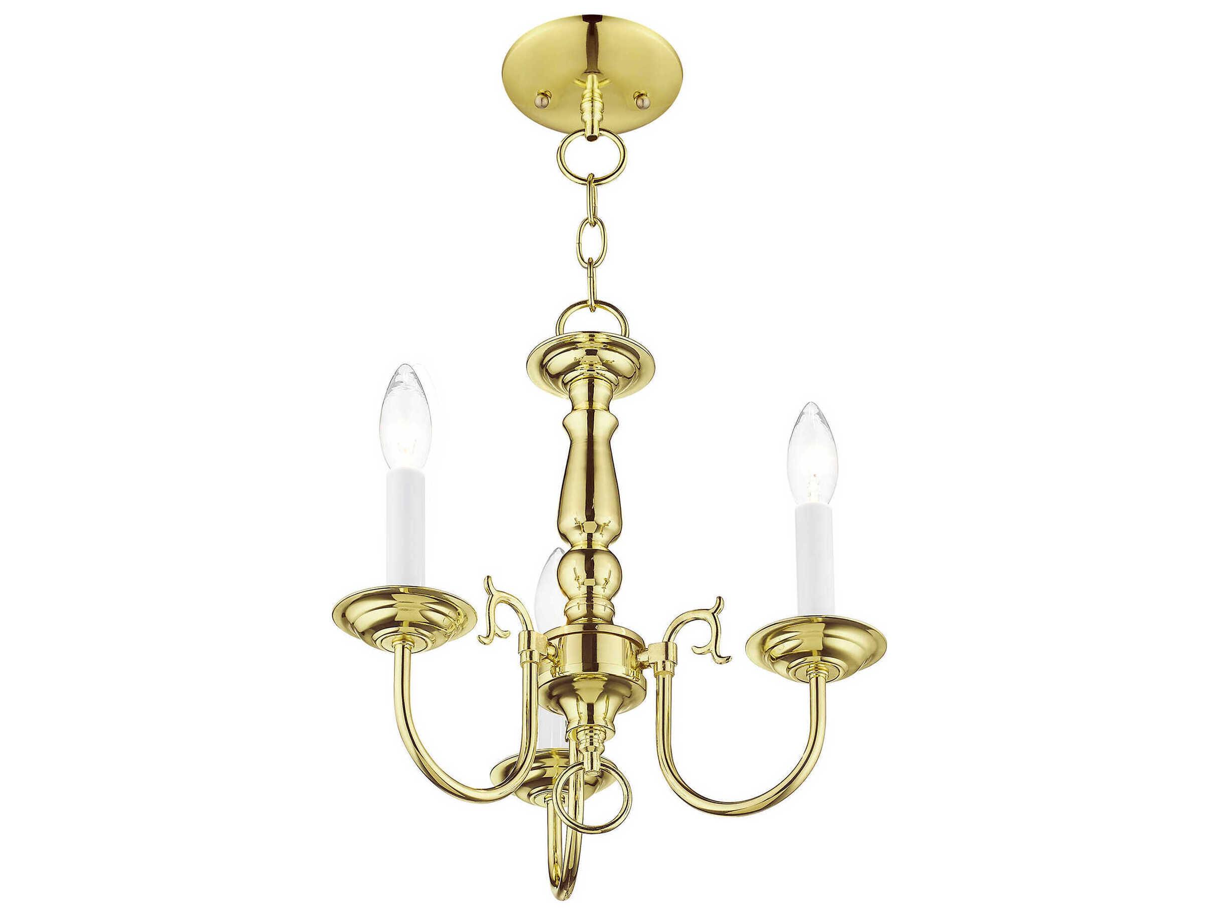 Livex Lighting Williamsburgh 3-Light Polished Brass Candelabra Chandelier
