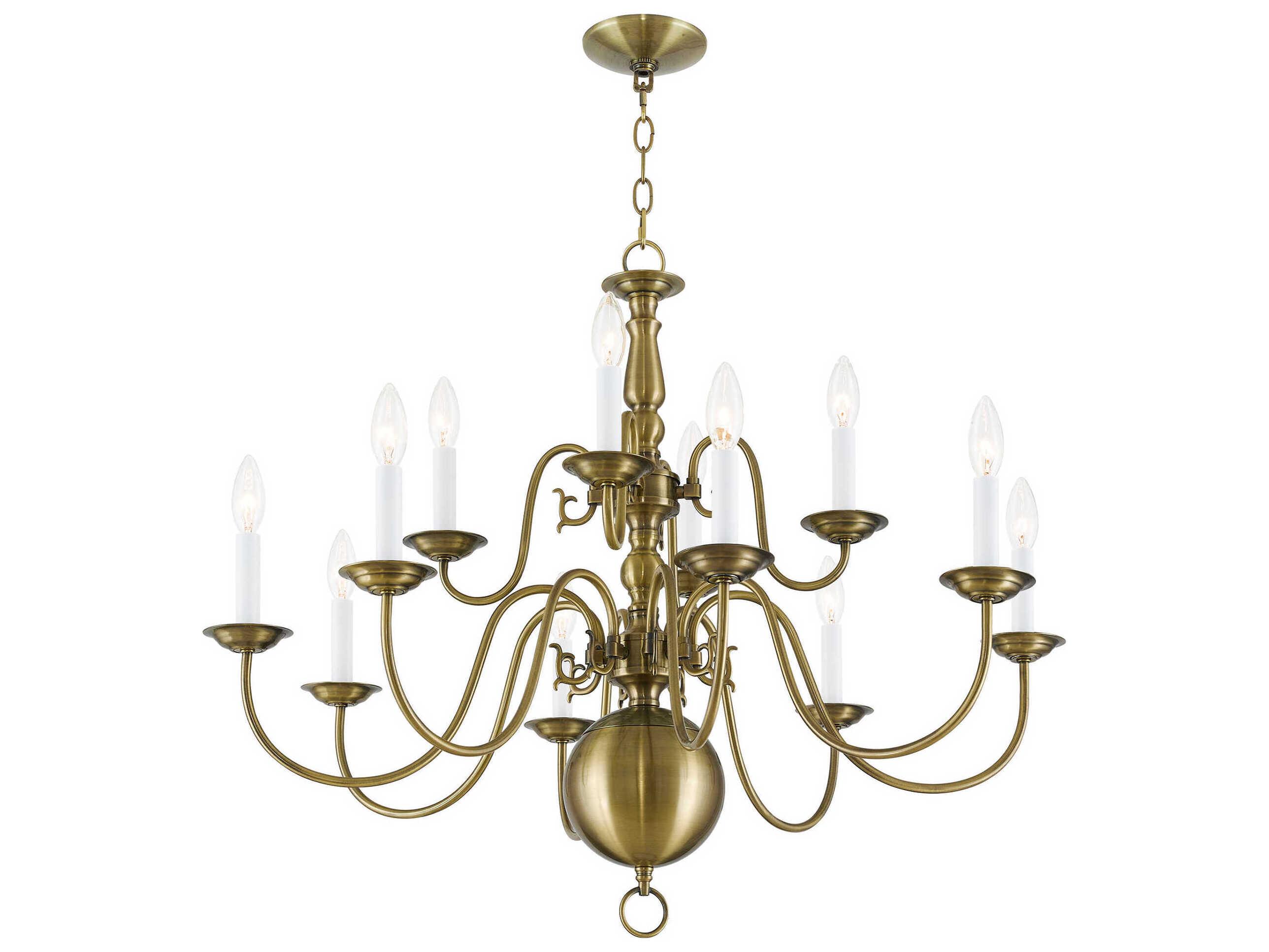 Livex Lighting Williamsburgh 12-Light Antique Brass Candelabra Chandelier