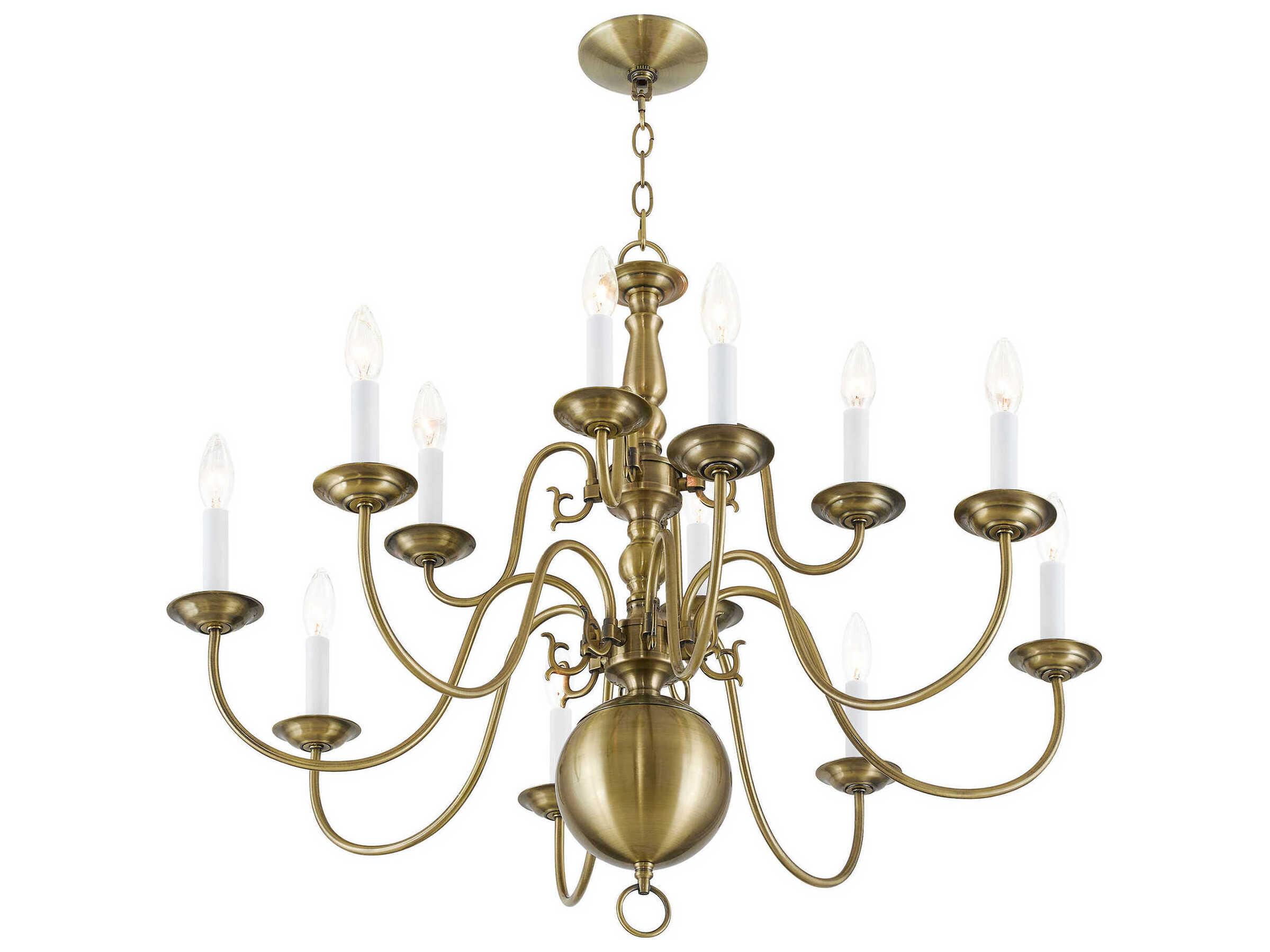 Livex Lighting Williamsburgh 12-Light Antique Brass Candelabra Chandelier