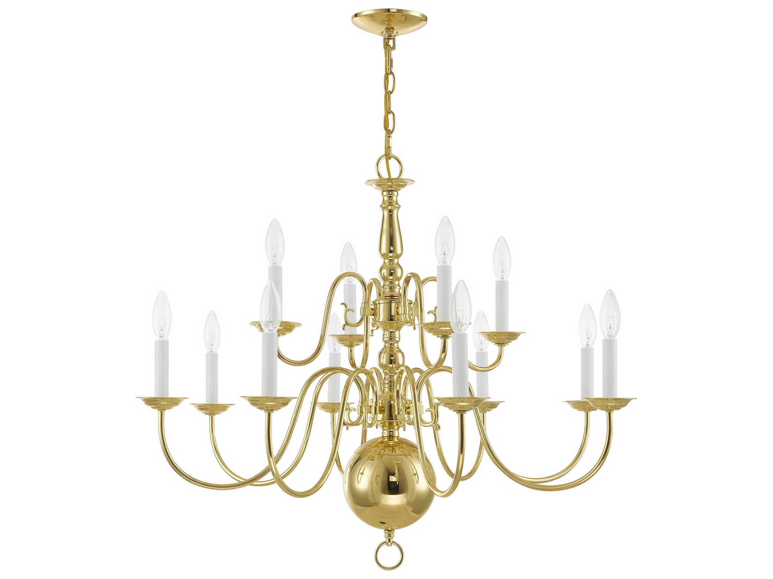 Livex Lighting Williamsburgh 12-Light Polished Brass Candelabra Chandelier