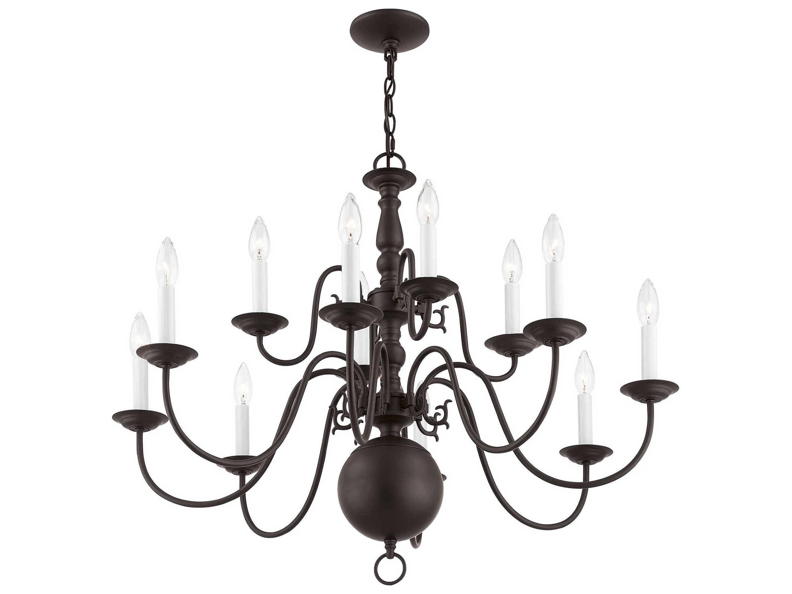 Livex Lighting Williamsburgh 12-Light Bronze Candelabra Chandelier