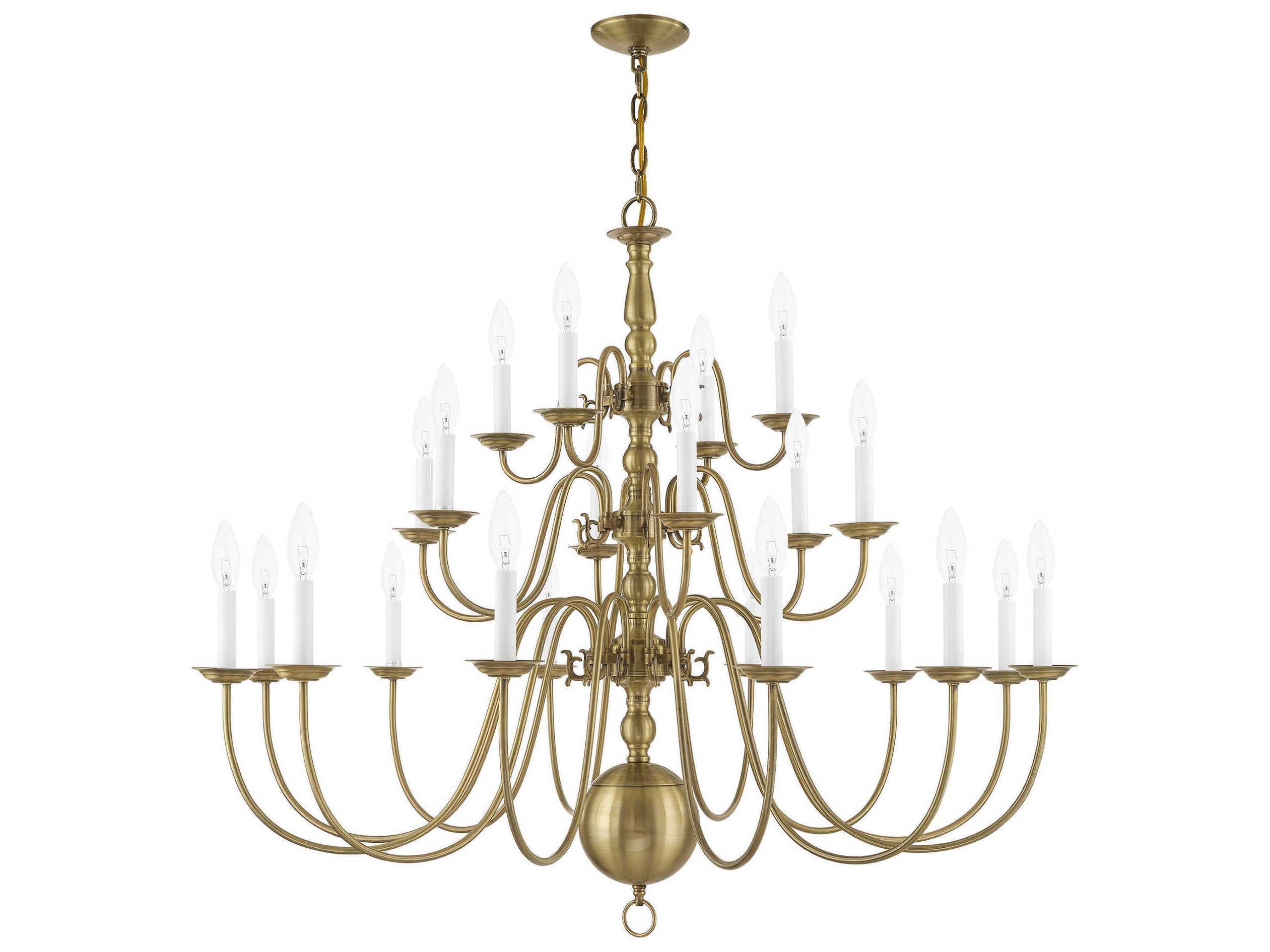 Livex Lighting Williamsburgh 22-Light Antique Brass Candelabra Chandelier