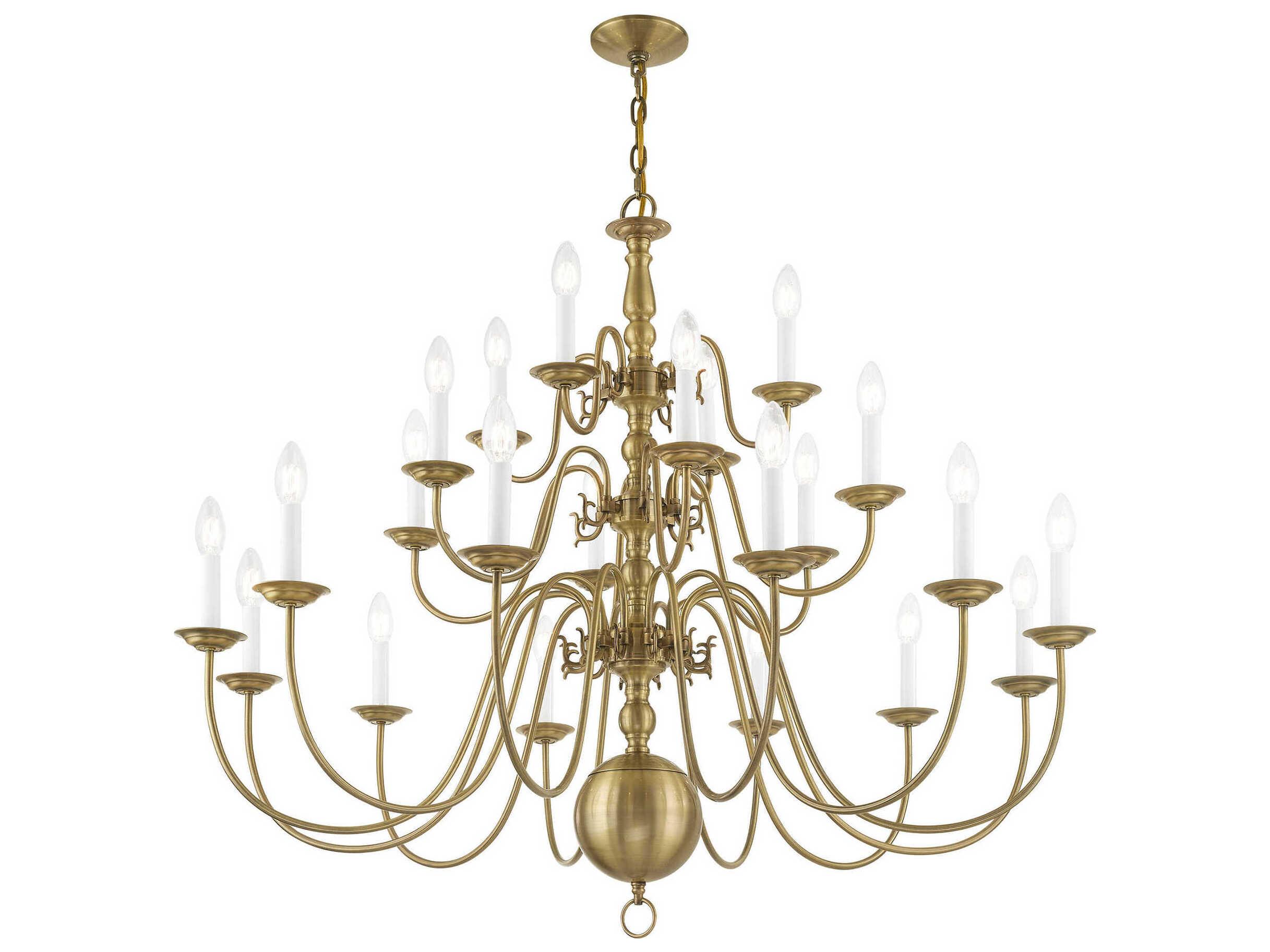 Livex Lighting Williamsburgh 22-Light Antique Brass Candelabra Chandelier
