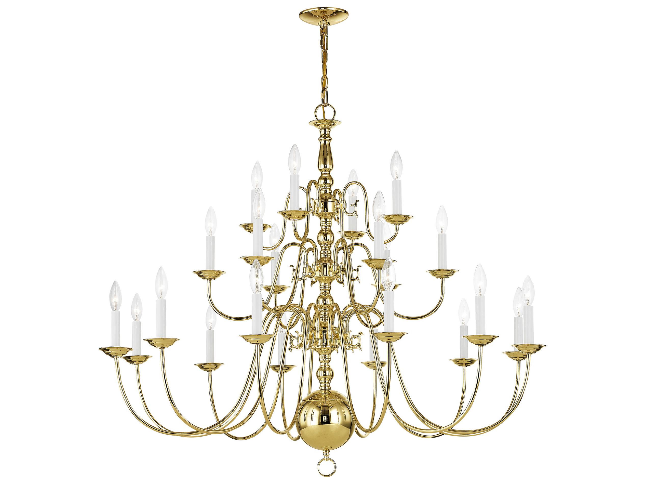 Livex Lighting Williamsburgh 22-Light Polished Brass Candelabra Chandelier