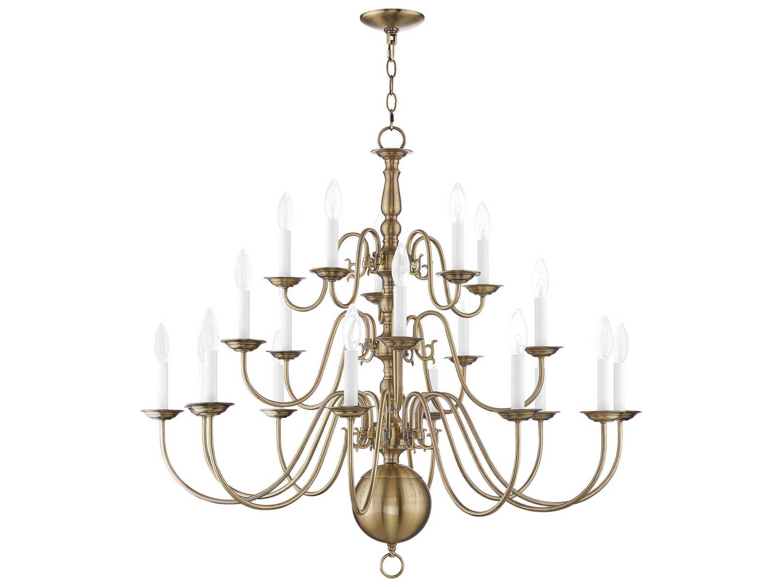 Livex Lighting Williamsburgh 20-Light Antique Brass Candelabra Chandelier