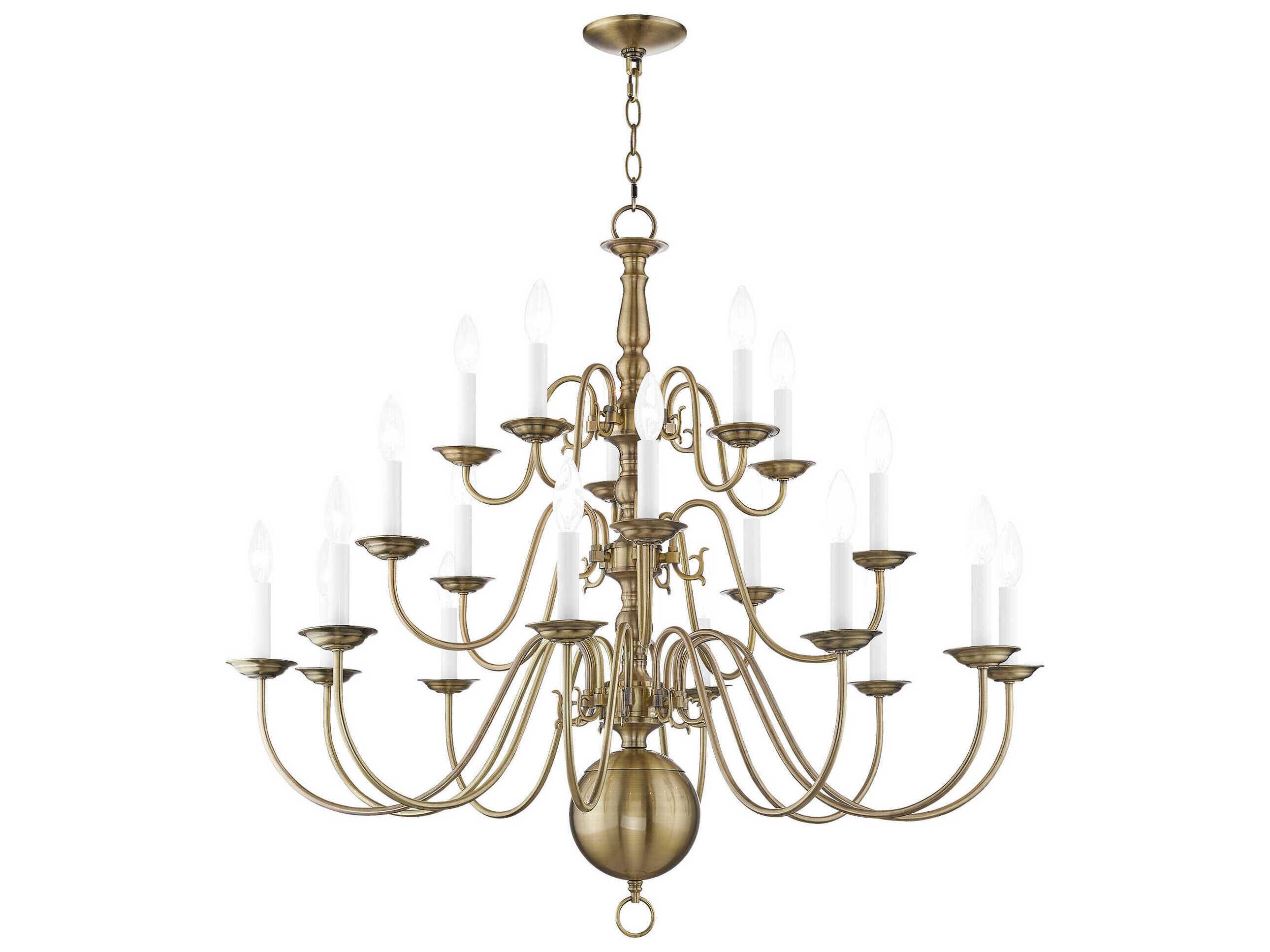 Livex Lighting Williamsburgh 20-Light Antique Brass Candelabra Chandelier