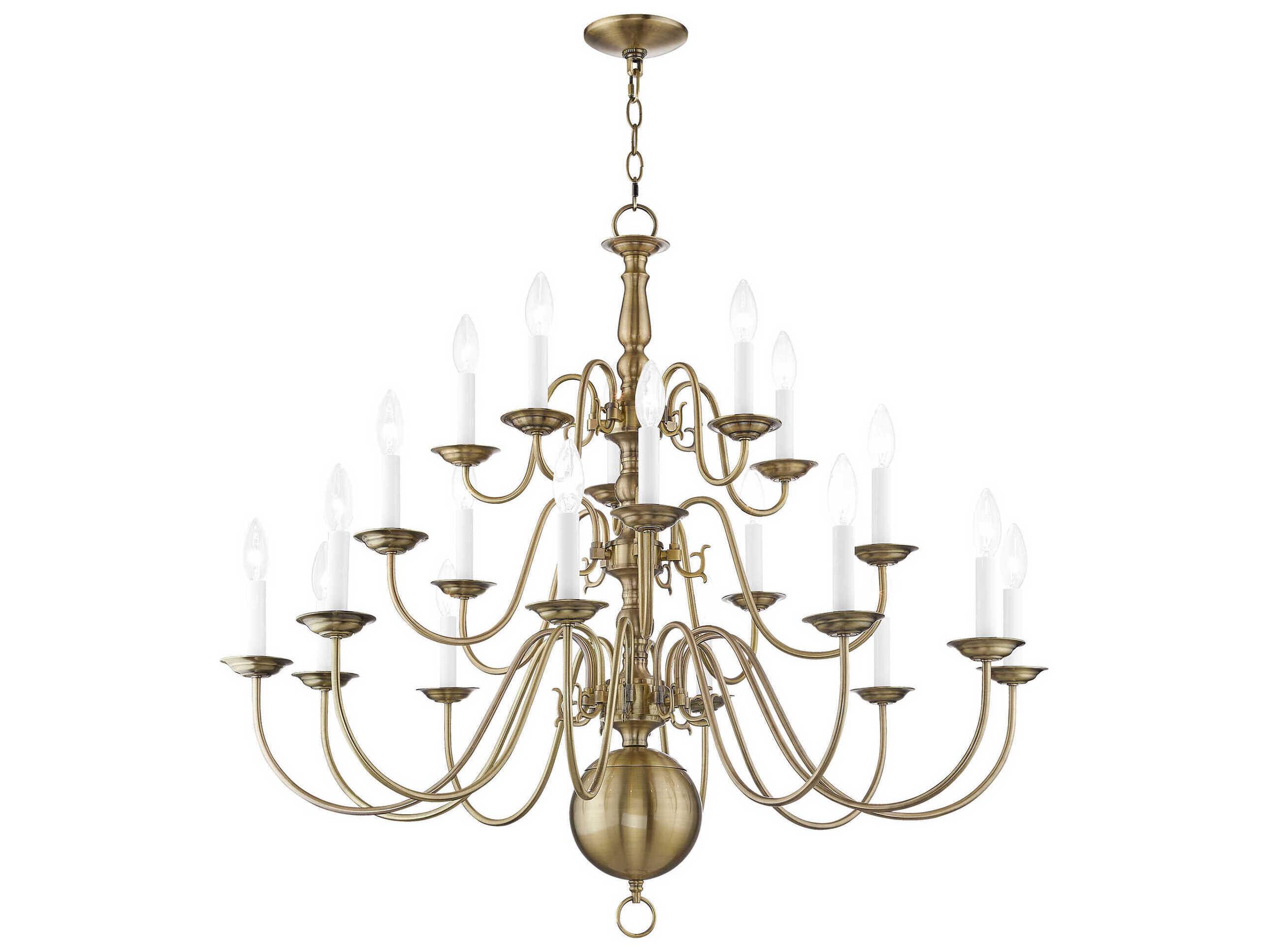 Livex Lighting Williamsburgh 20-Light Antique Brass Candelabra Chandelier