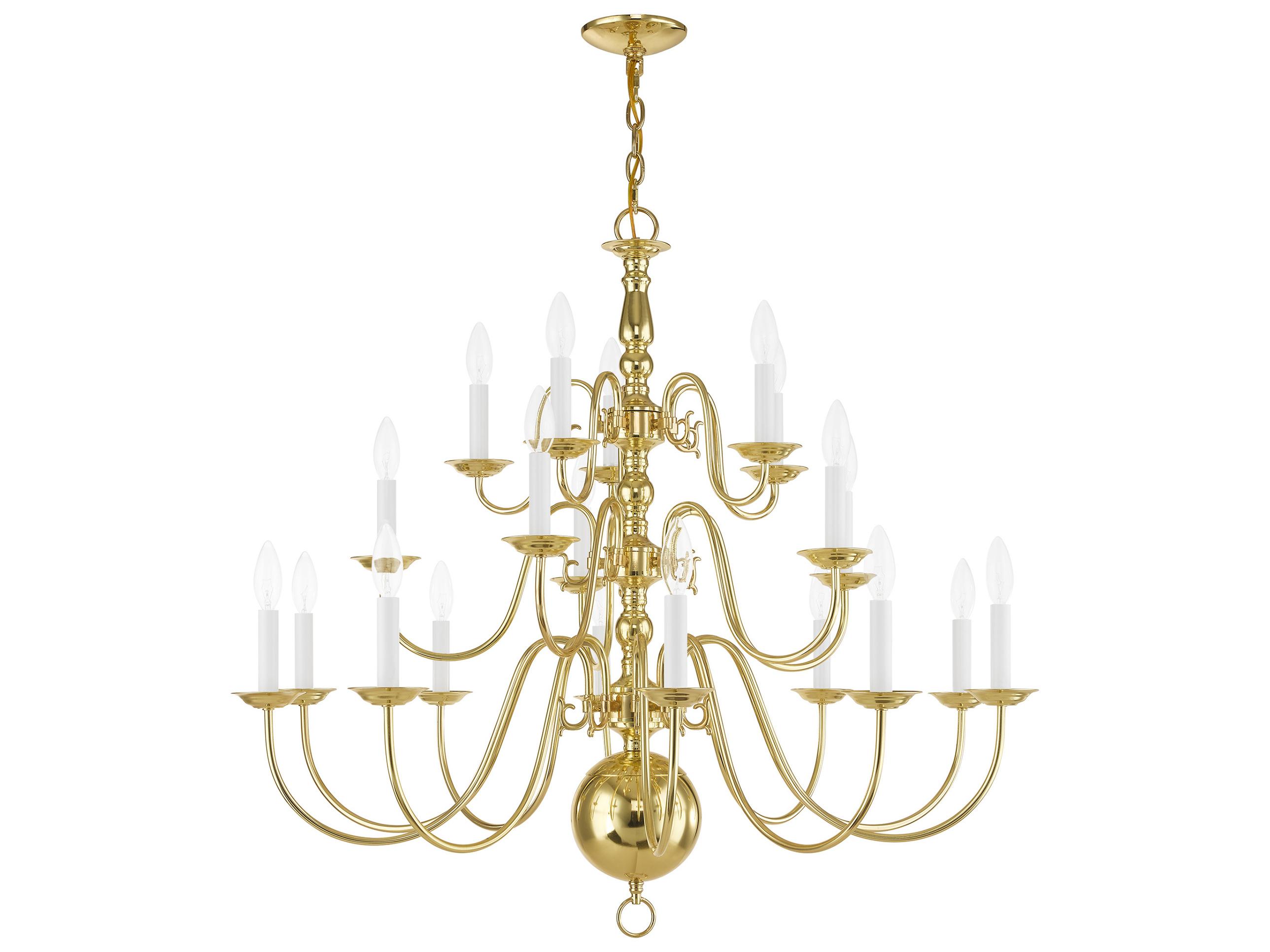 Livex Lighting Williamsburgh 20-Light Polished Brass Candelabra Chandelier
