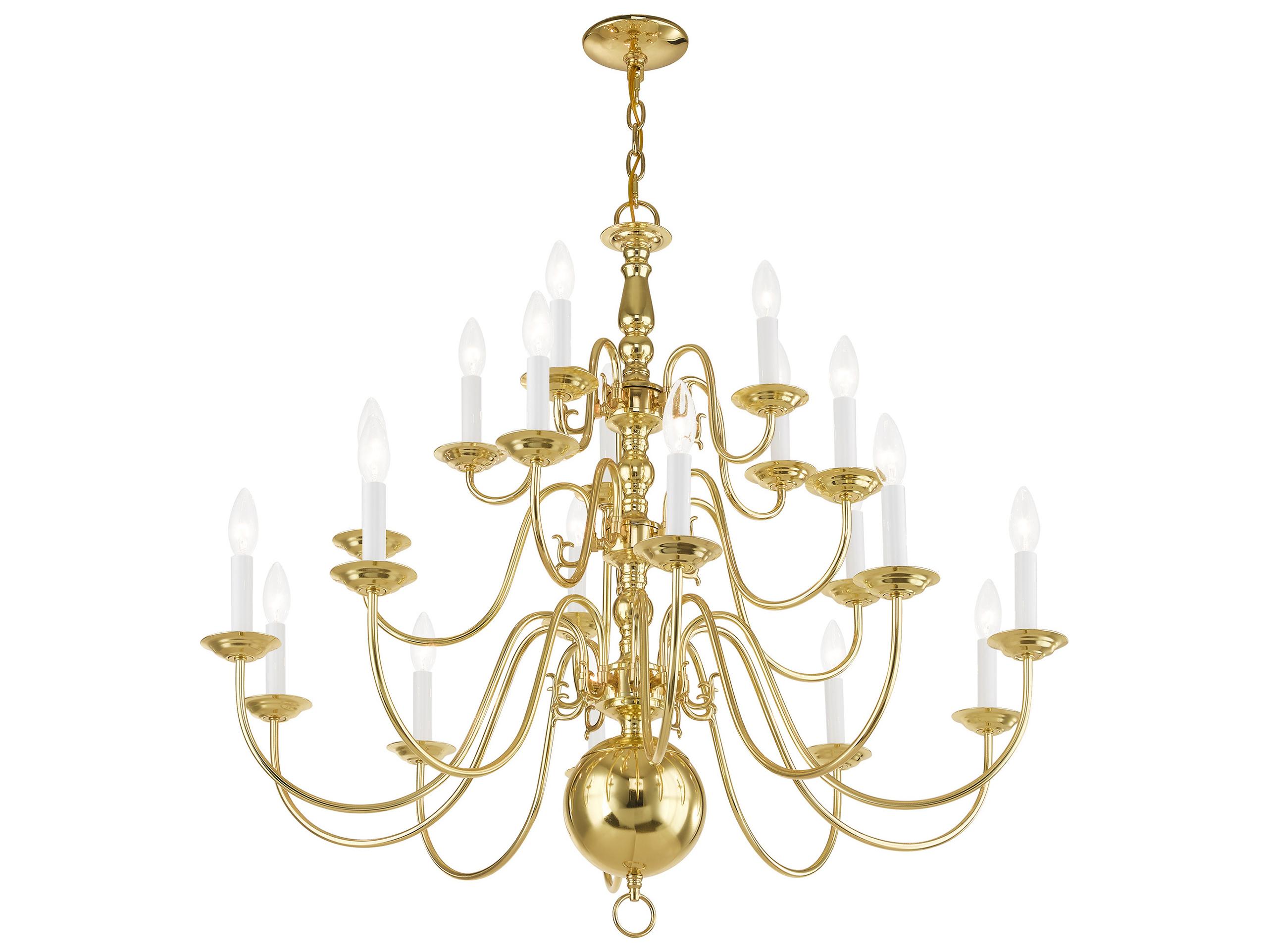 Livex Lighting Williamsburgh 20-Light Polished Brass Candelabra Chandelier