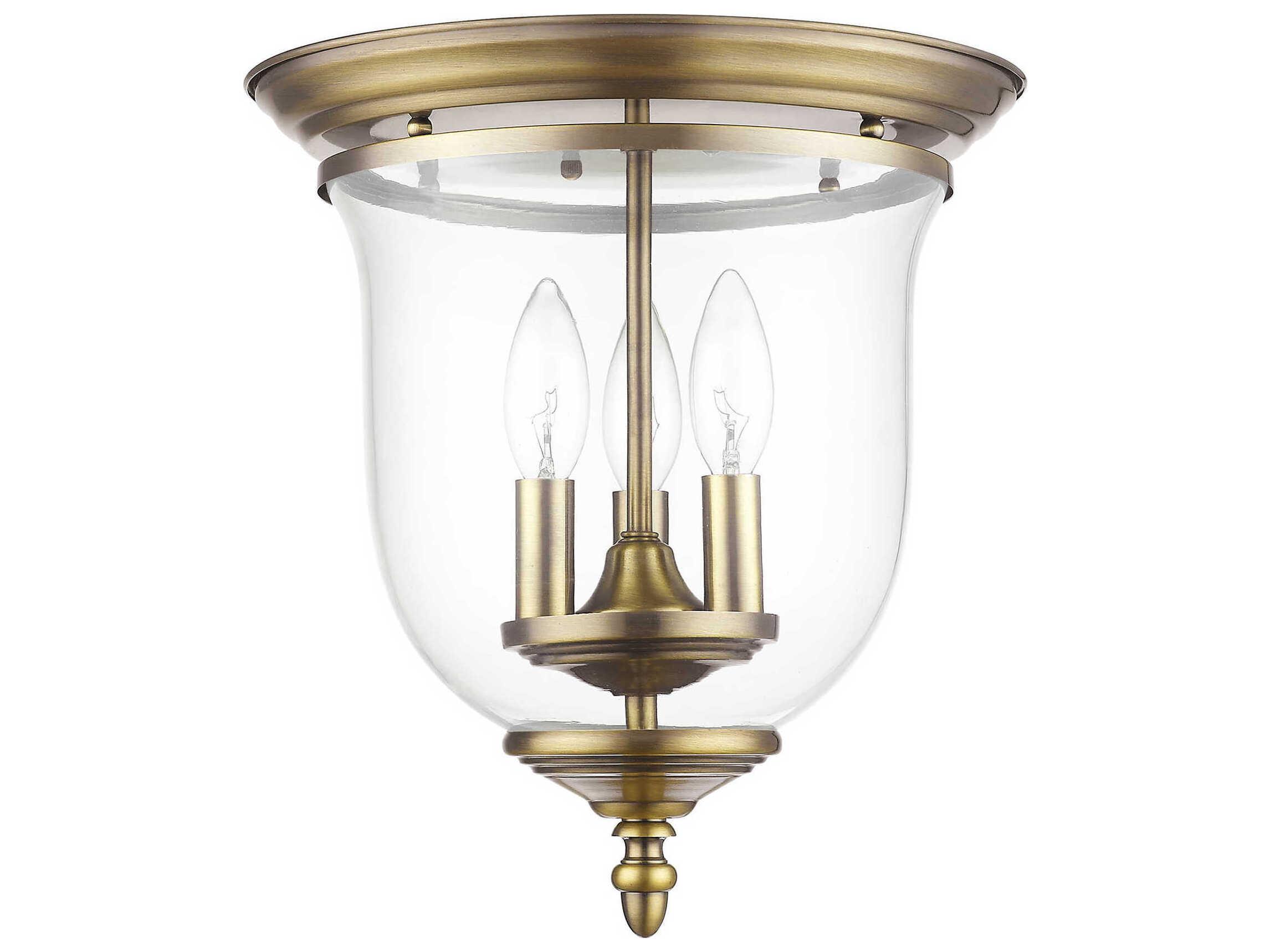 Livex Lighting Legacy 3-Light Antique Brass Clear Glass Bell Flush Mount