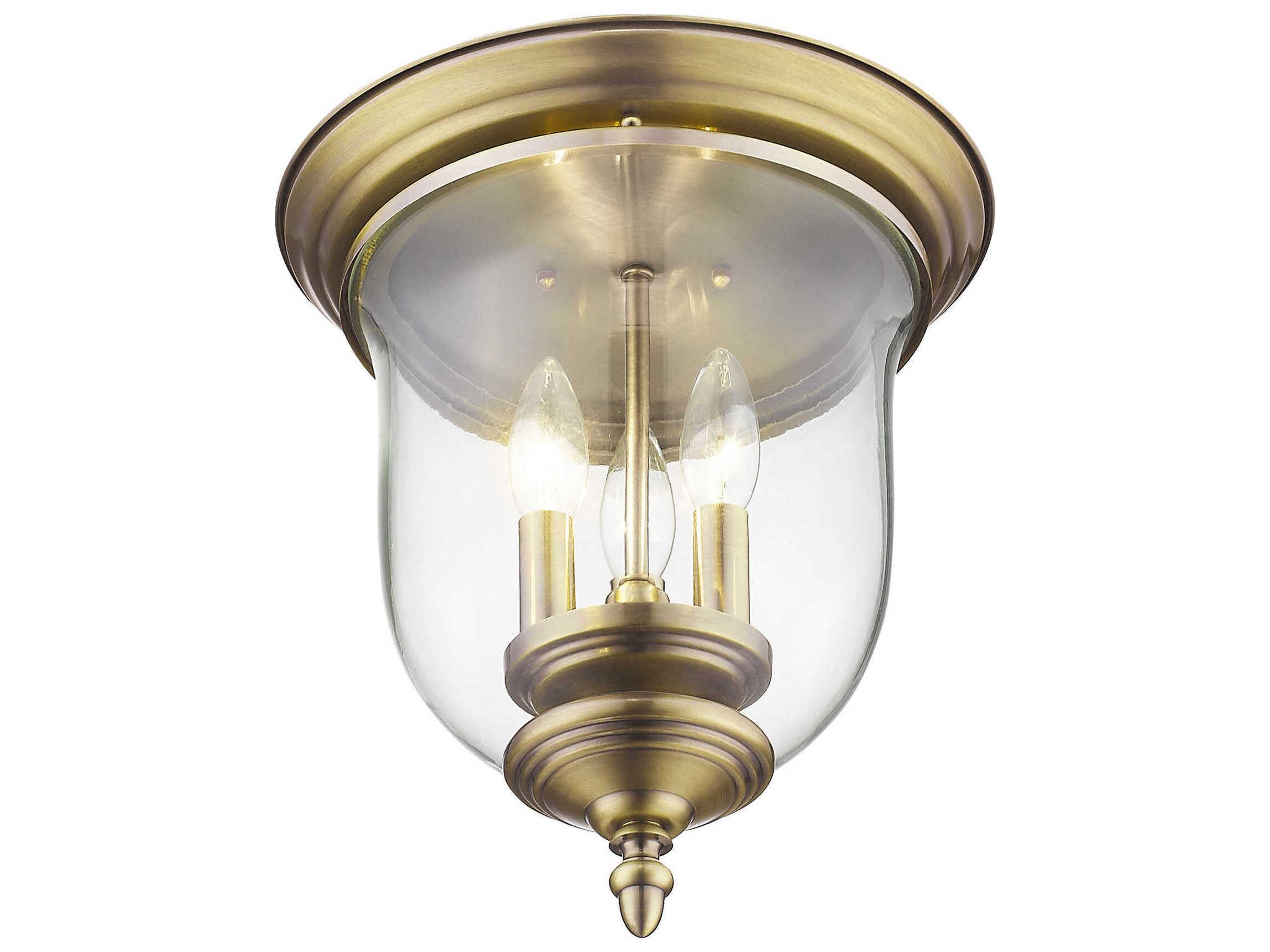 Livex Lighting Legacy 3-Light Antique Brass Clear Glass Bell Flush Mount