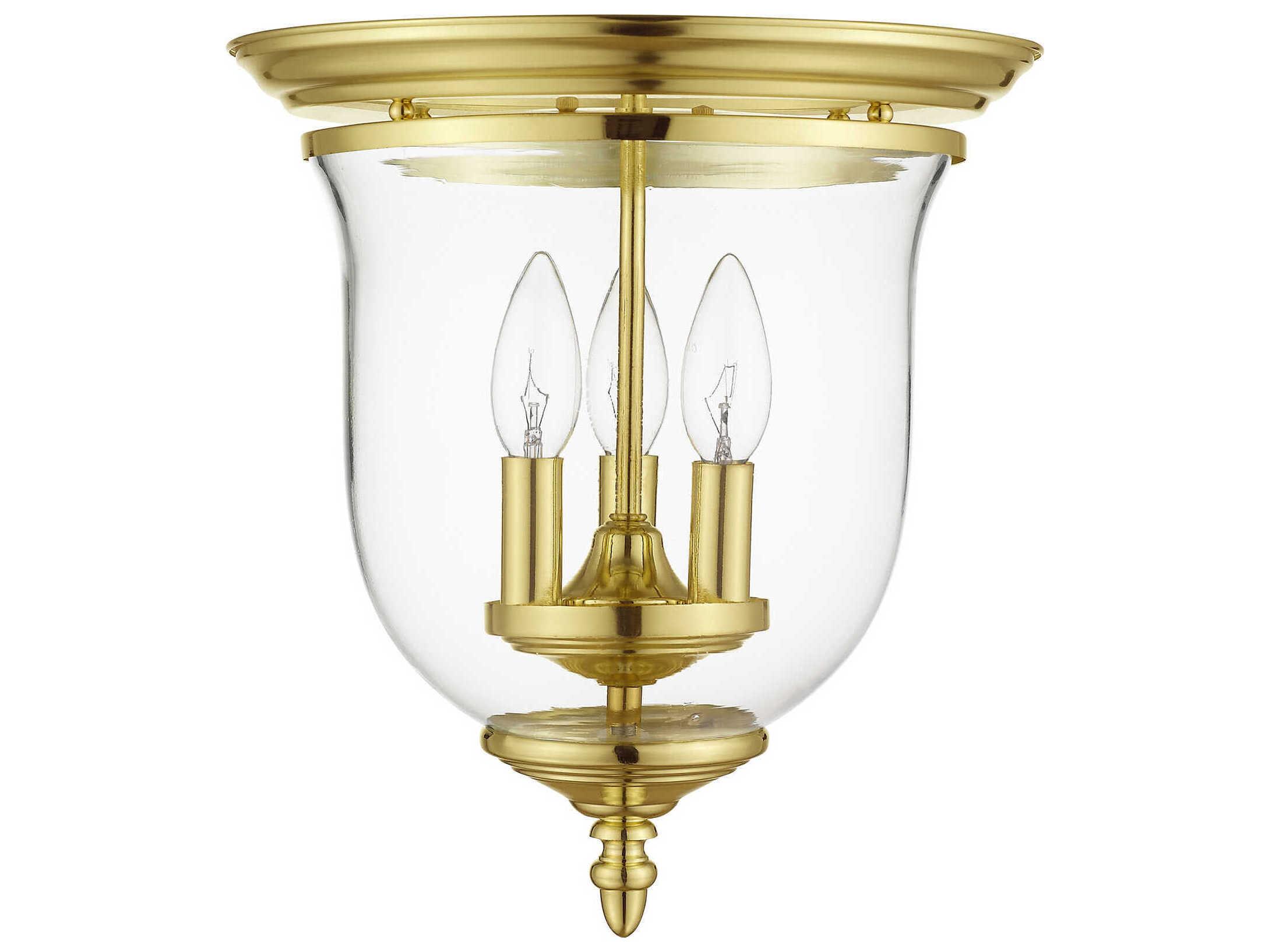 Livex Lighting Legacy 3-Light Polished Brass Clear Glass Bell Flush Mount