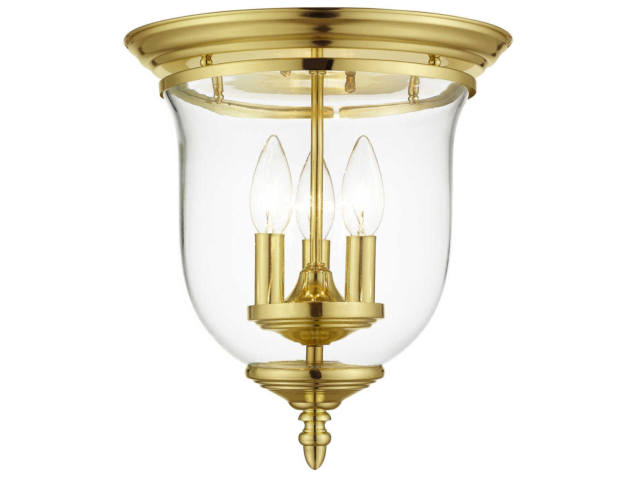Livex Lighting Legacy 3-Light Polished Brass Clear Glass Bell Flush Mount
