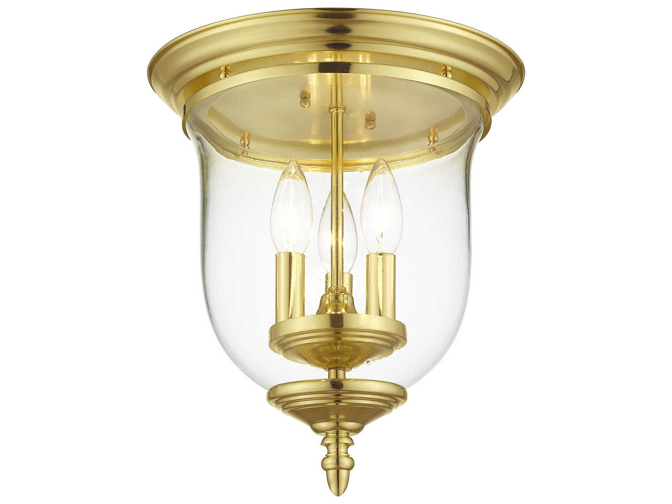 Livex Lighting Legacy 3-Light Polished Brass Clear Glass Bell Flush Mount