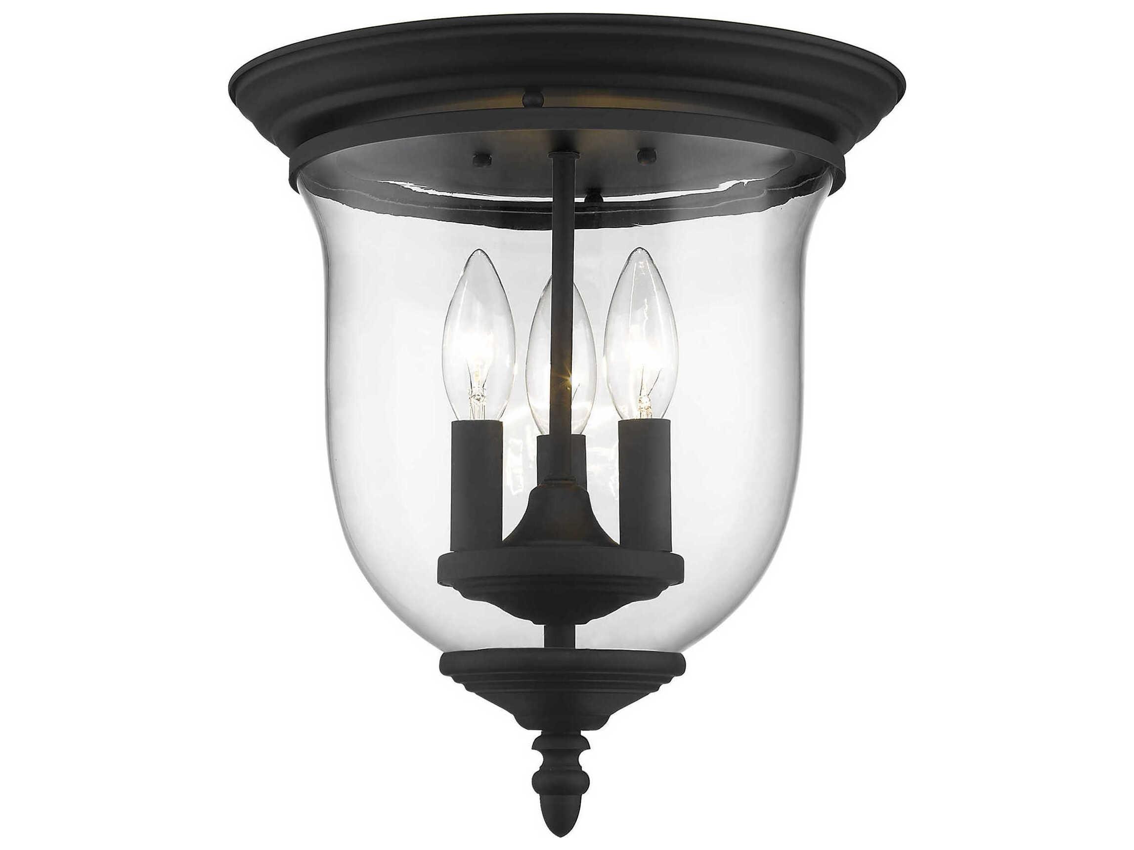 Livex Lighting Legacy 3-Light Black Clear Glass Bell Flush Mount