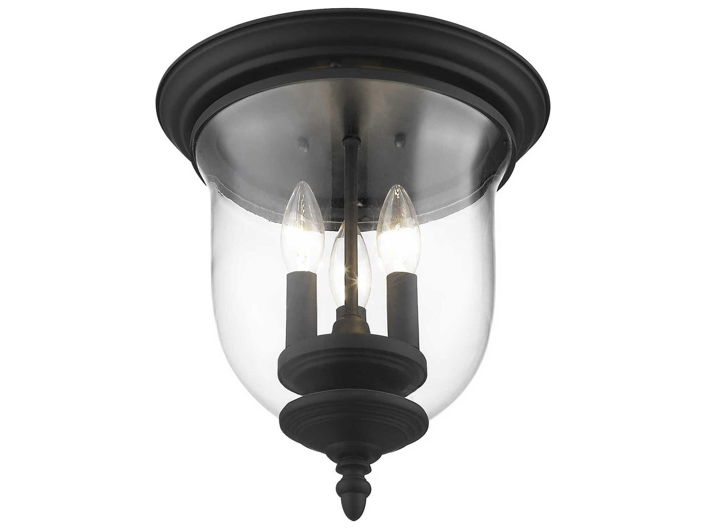 Livex Lighting Legacy 3-Light Black Clear Glass Bell Flush Mount