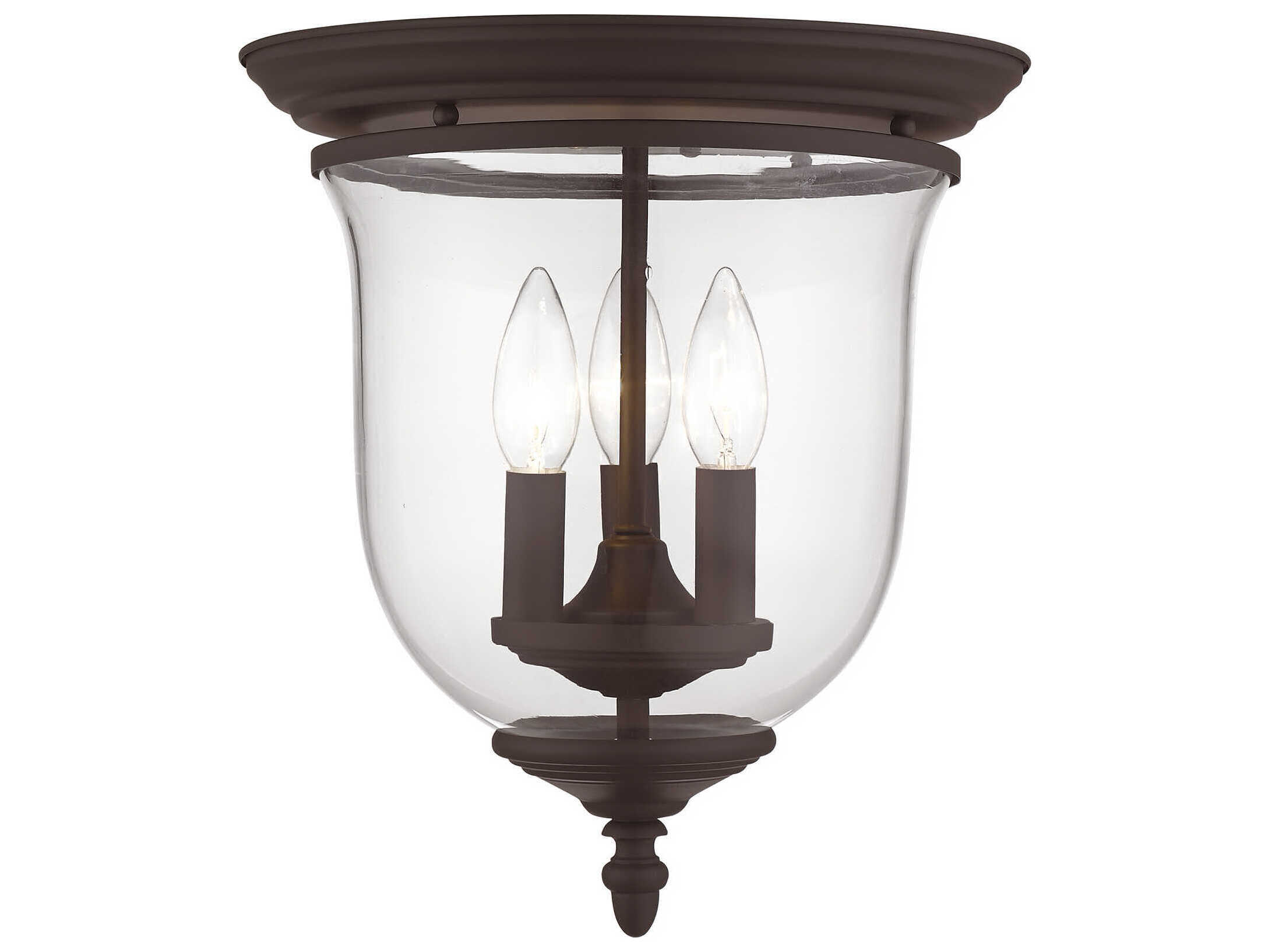 Livex Lighting Legacy 3-Light Bronze Clear Glass Bell Flush Mount