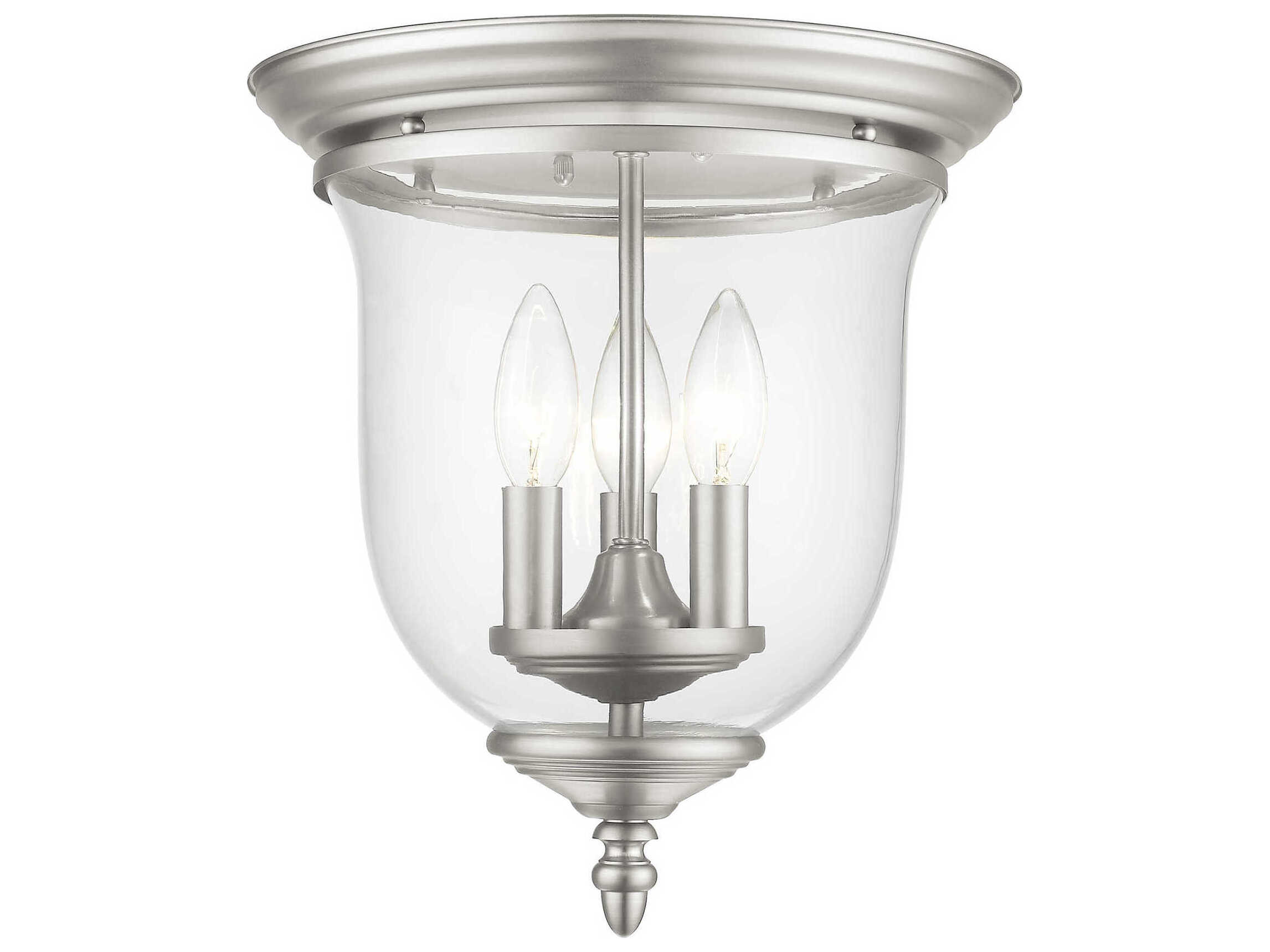 Livex Lighting Legacy 3-Light Brushed Nickel Clear Glass Bell Flush Mount