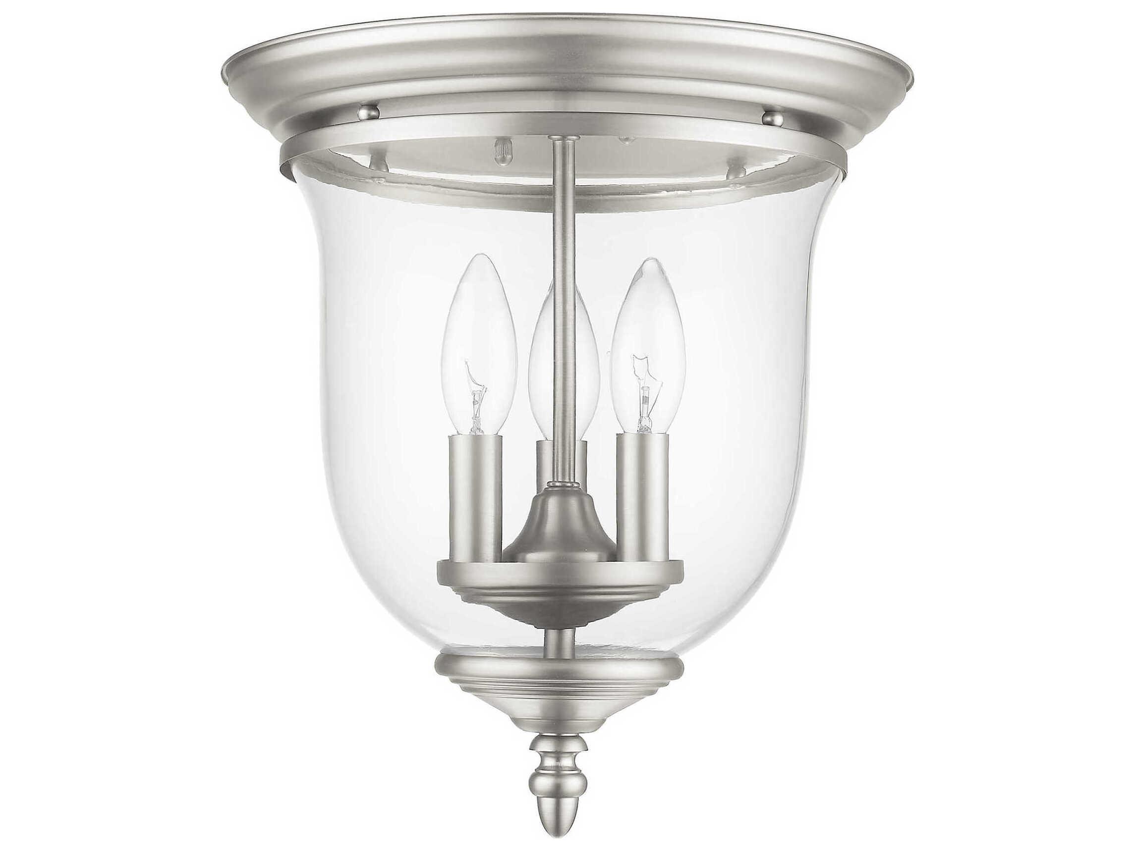 Livex Lighting Legacy 3-Light Brushed Nickel Clear Glass Bell Flush Mount