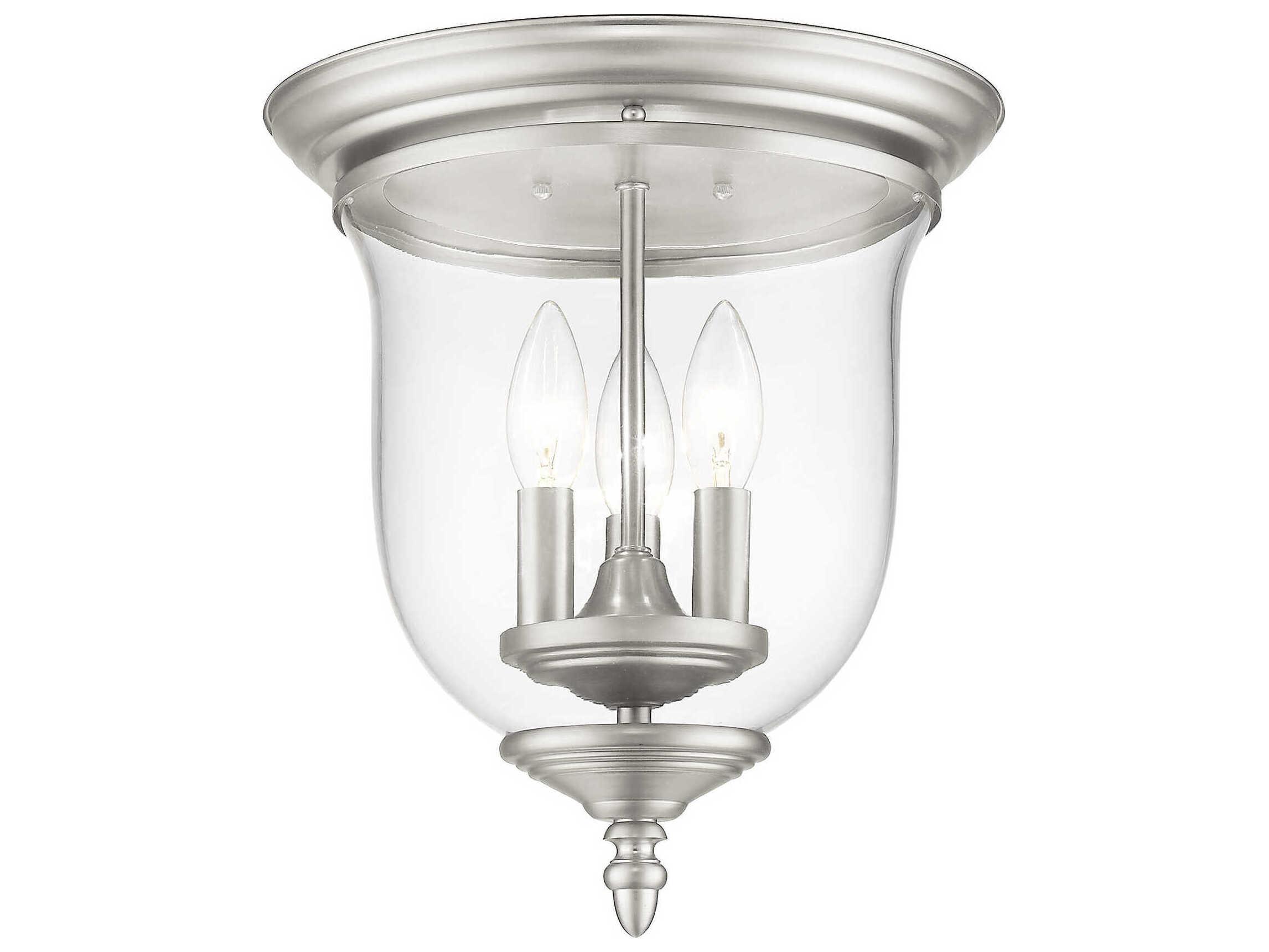 Livex Lighting Legacy 3-Light Brushed Nickel Clear Glass Bell Flush Mount
