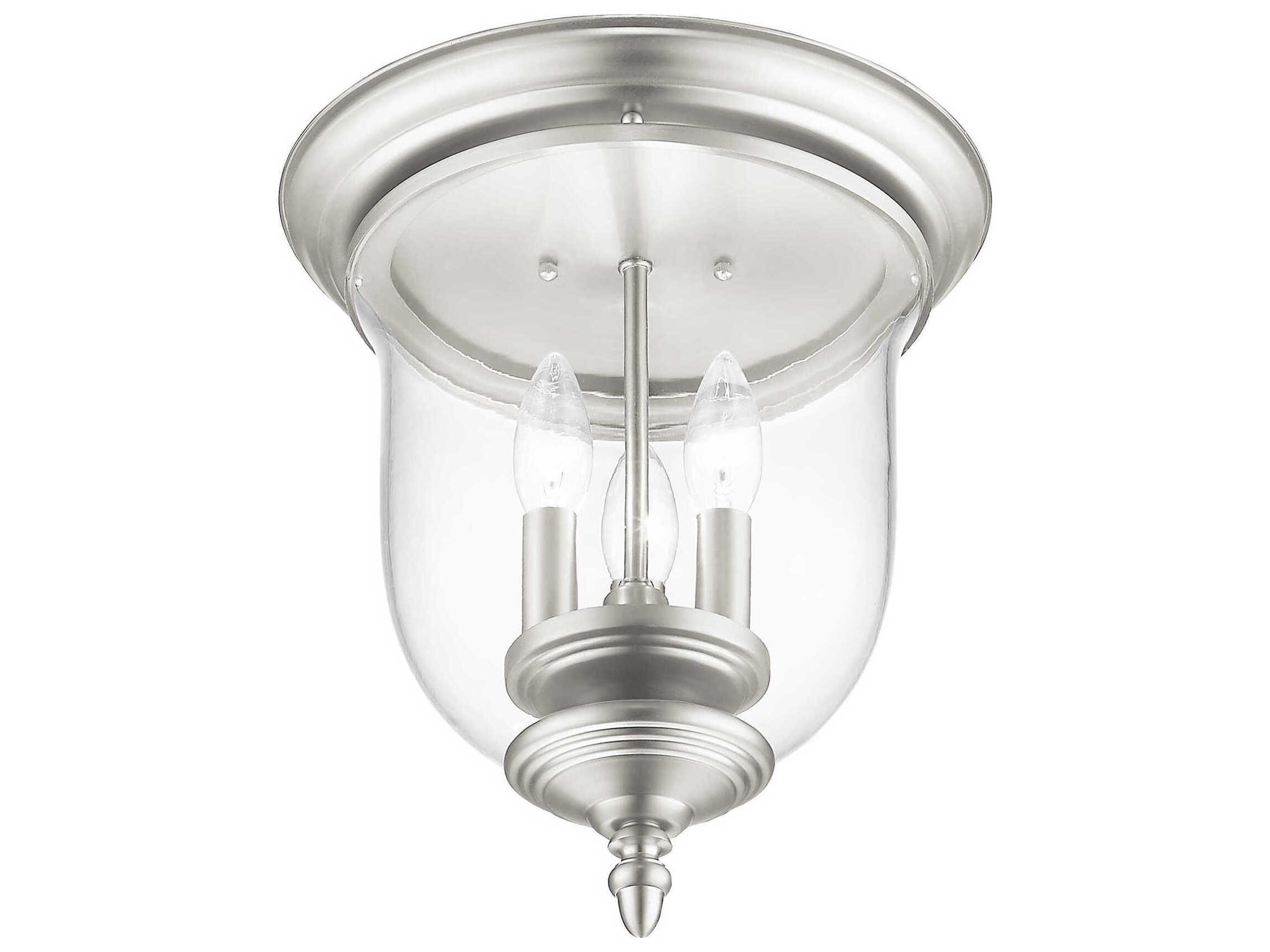 Livex Lighting Legacy 3-Light Brushed Nickel Clear Glass Bell Flush Mount