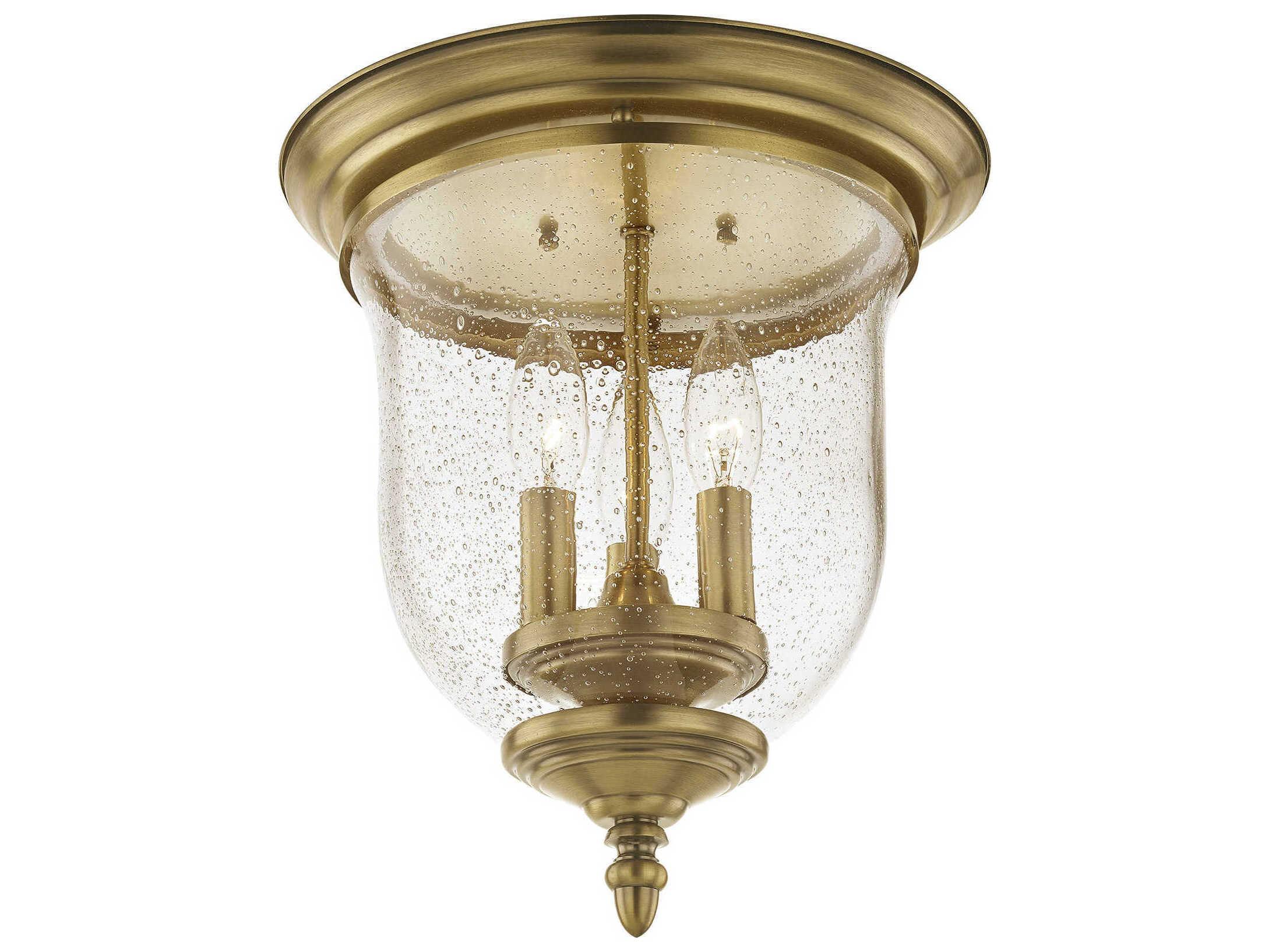 Livex Lighting Legacy 3-Light Antique Brass Clear Glass Bell Flush Mount