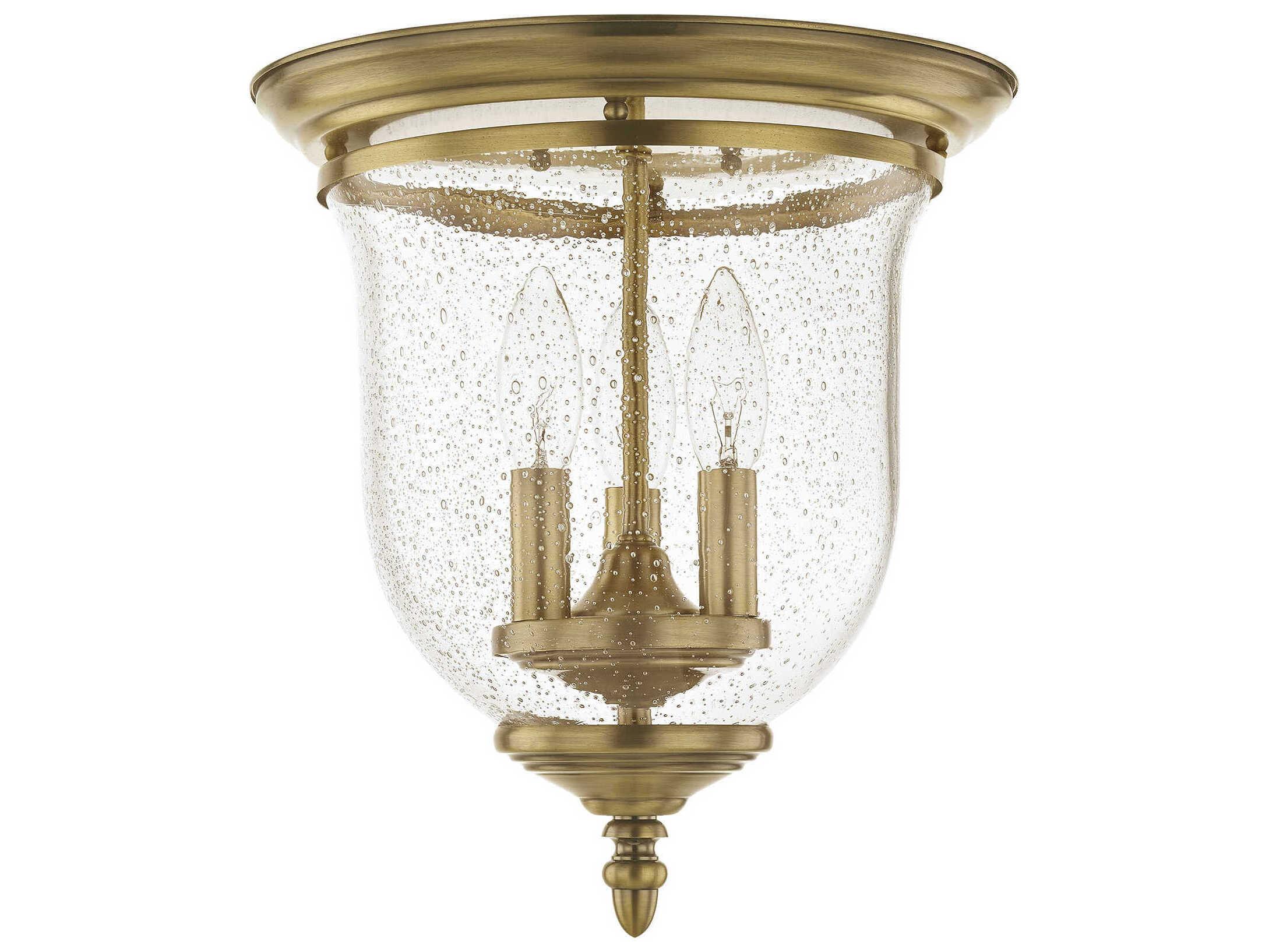 Livex Lighting Legacy 3-Light Antique Brass Clear Glass Bell Flush Mount