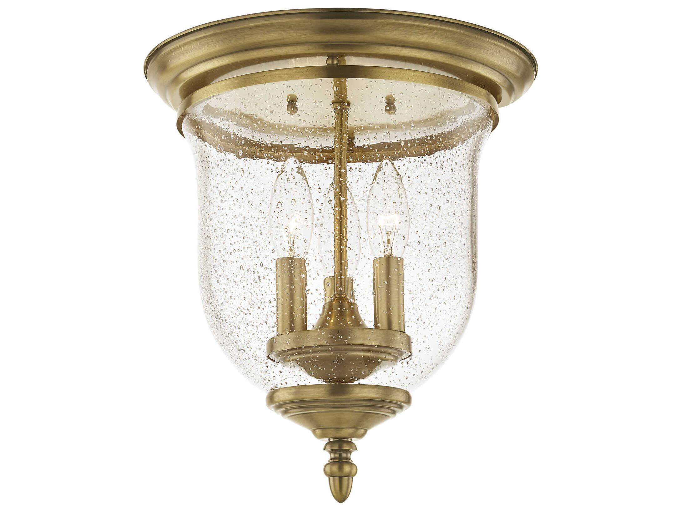 Livex Lighting Legacy 3-Light Antique Brass Clear Glass Bell Flush Mount