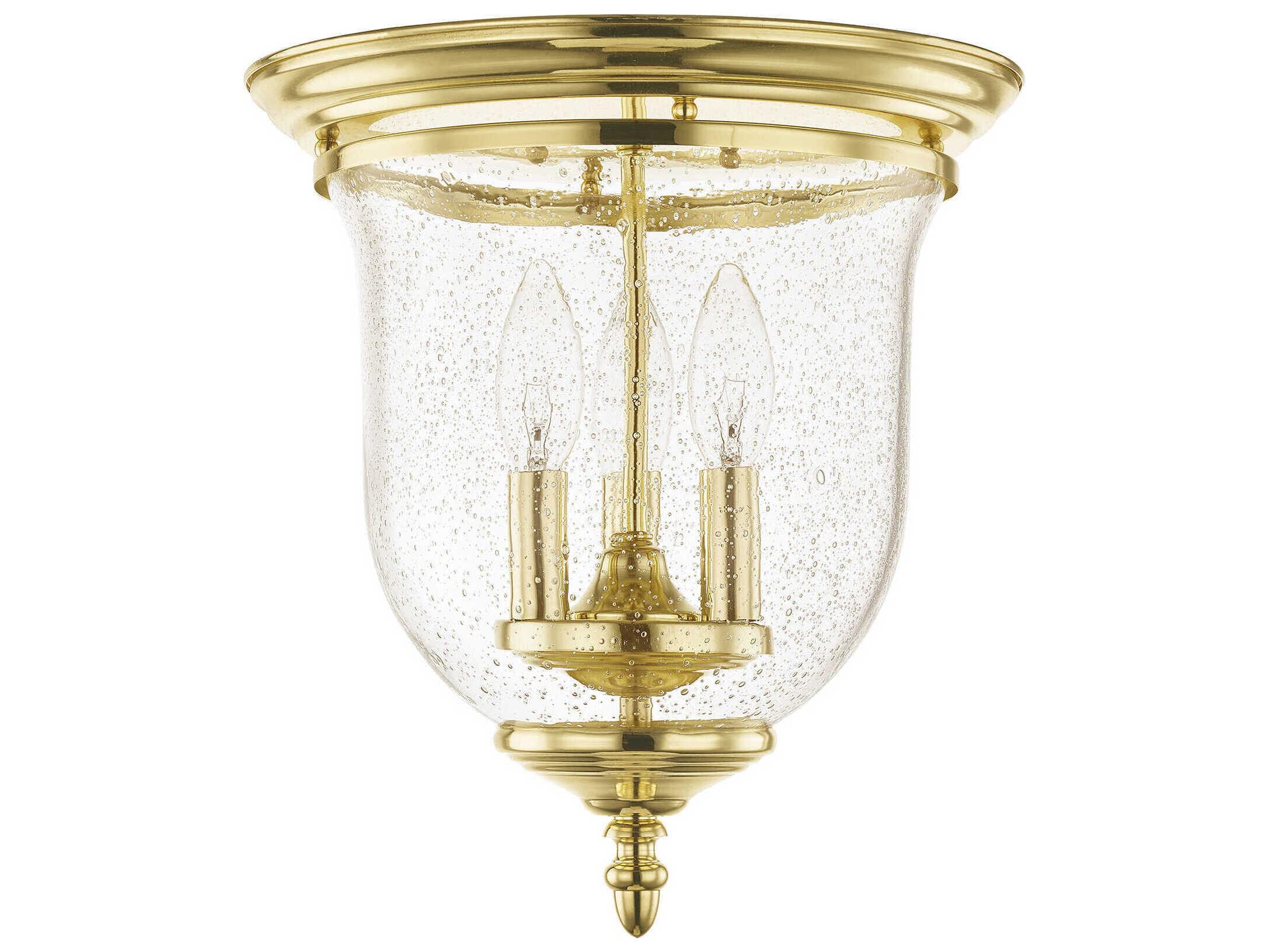 Livex Lighting Legacy 3-Light Polished Brass Clear Glass Bell Flush Mount