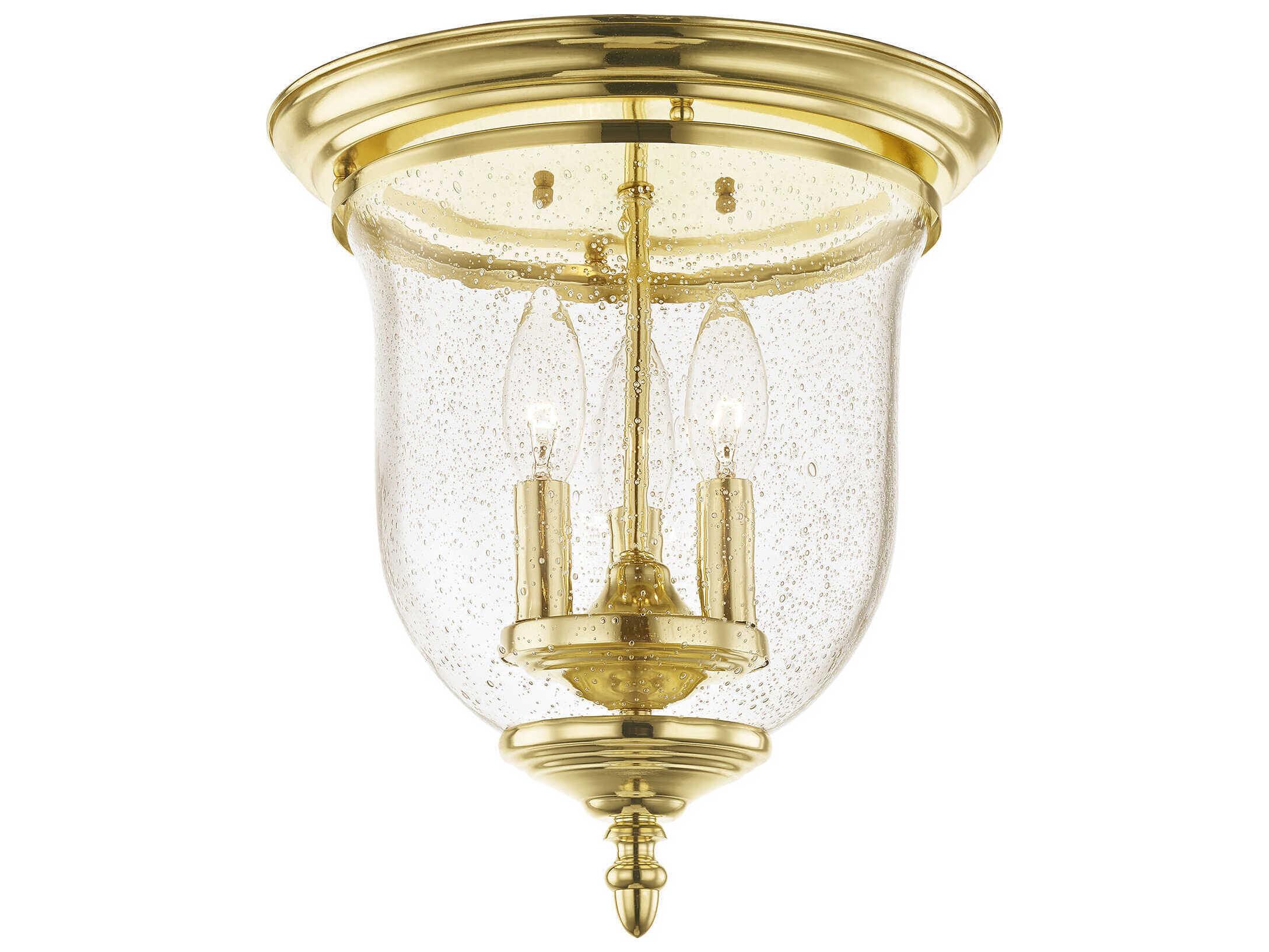 Livex Lighting Legacy 3-Light Polished Brass Clear Glass Bell Flush Mount