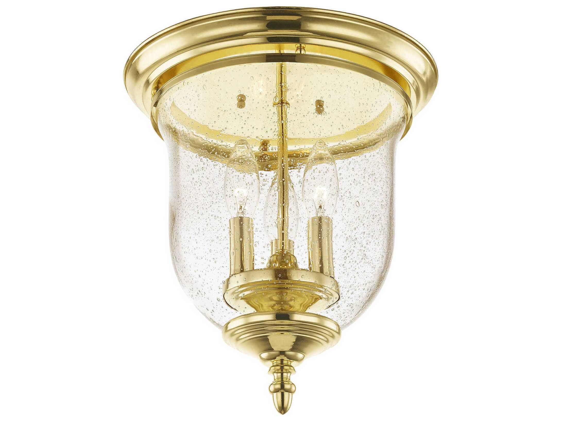 Livex Lighting Legacy 3-Light Polished Brass Clear Glass Bell Flush Mount