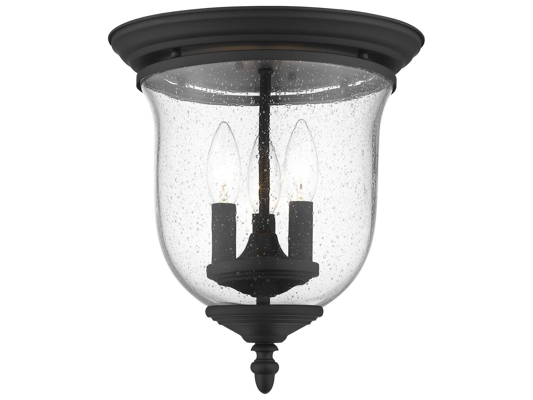 Livex Lighting Legacy 3-Light Black Clear Glass Bell Flush Mount