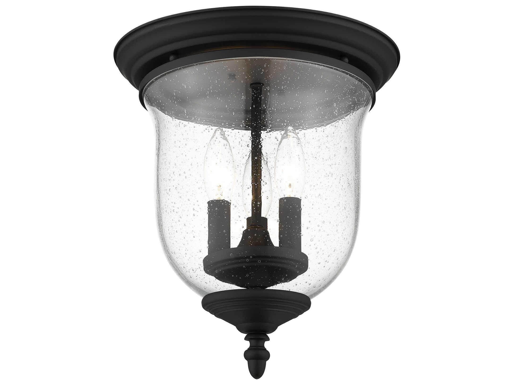 Livex Lighting Legacy 3-Light Black Clear Glass Bell Flush Mount