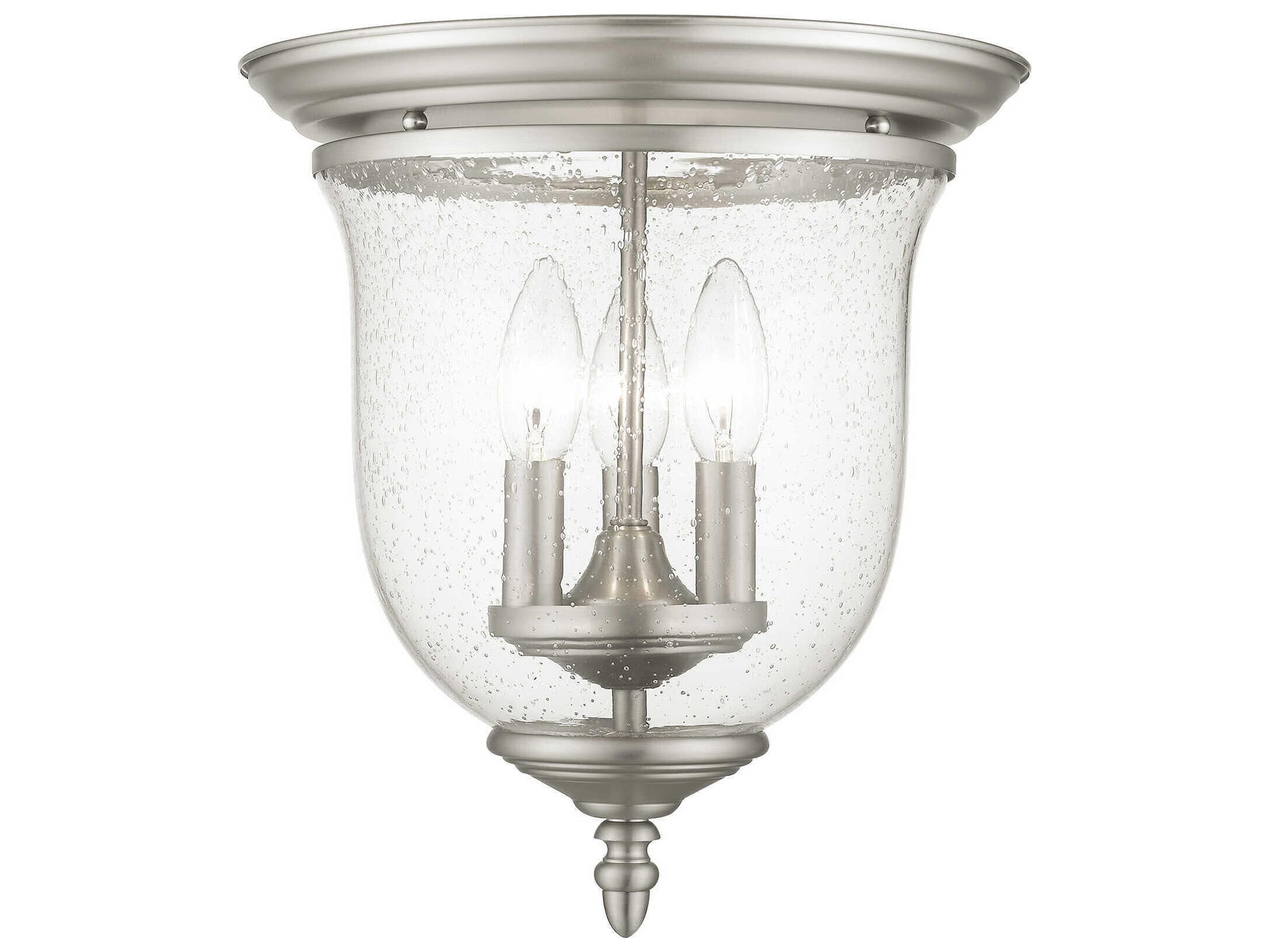 Livex Lighting Legacy 3-Light Brushed Nickel Clear Glass Bell Flush Mount