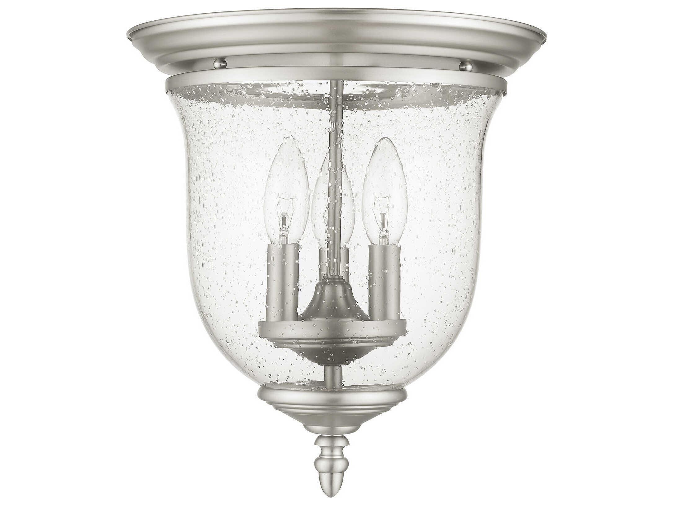 Livex Lighting Legacy 3-Light Brushed Nickel Clear Glass Bell Flush Mount
