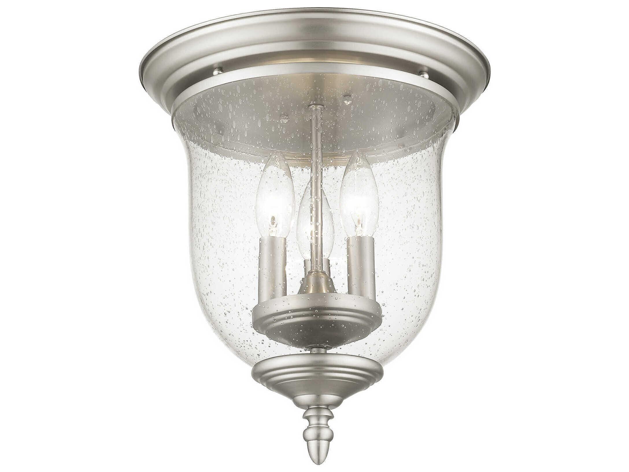 Livex Lighting Legacy 3-Light Brushed Nickel Clear Glass Bell Flush Mount
