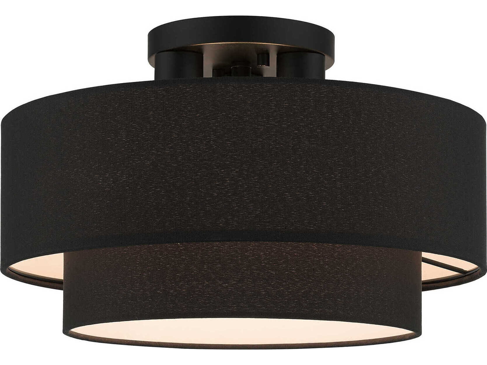 Livex Lighting Bainbridge 3-Light Black Drum Tiered Semi Flush Mount