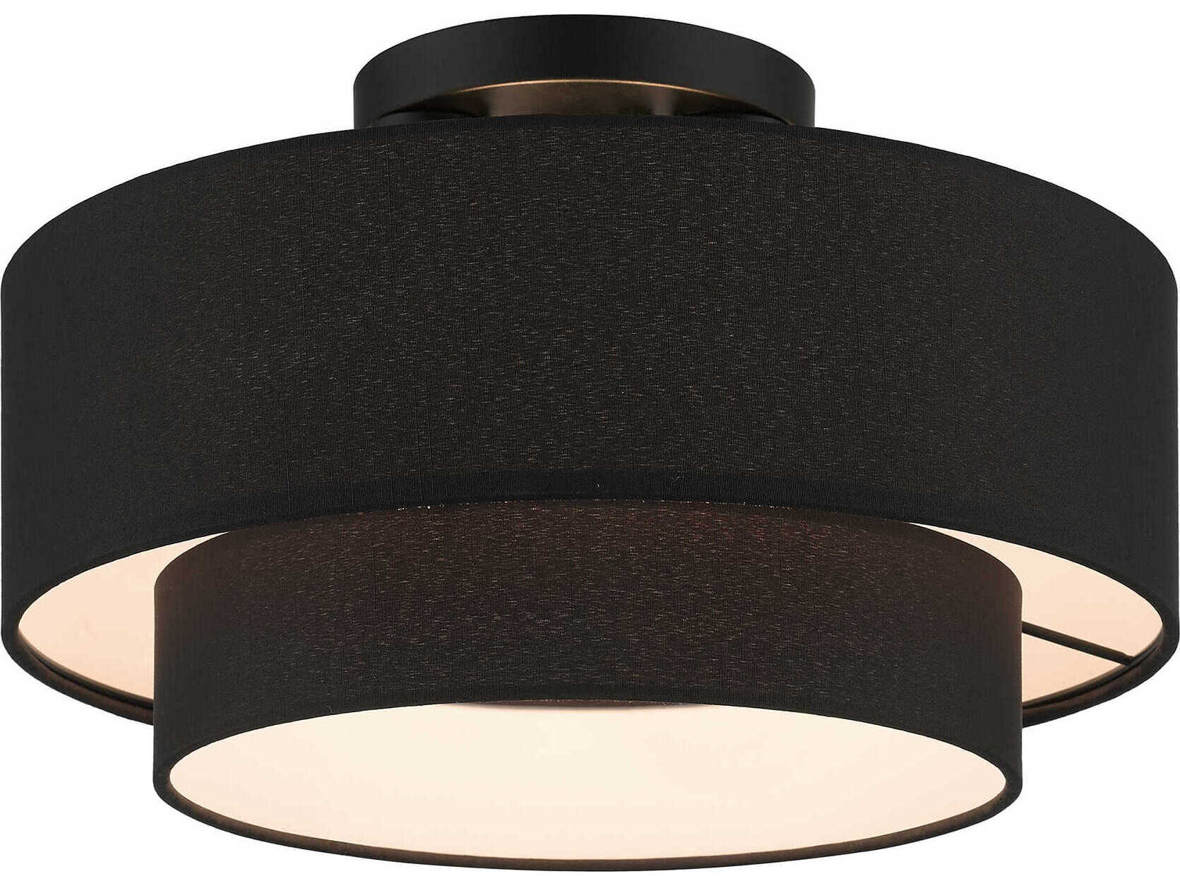 Livex Lighting Bainbridge 3-Light Black Drum Tiered Semi Flush Mount